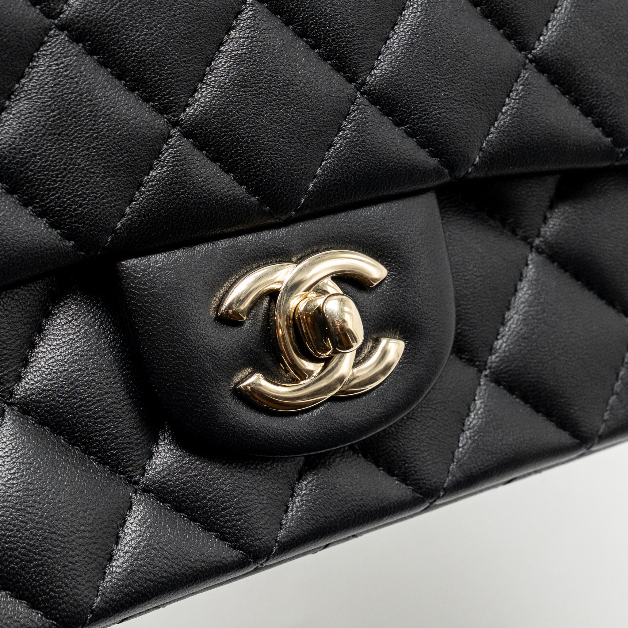 Chanel Top Handle Mini Rectangular with Detailed Charm Lambskin Black LGHW (Microchip) - Image 14