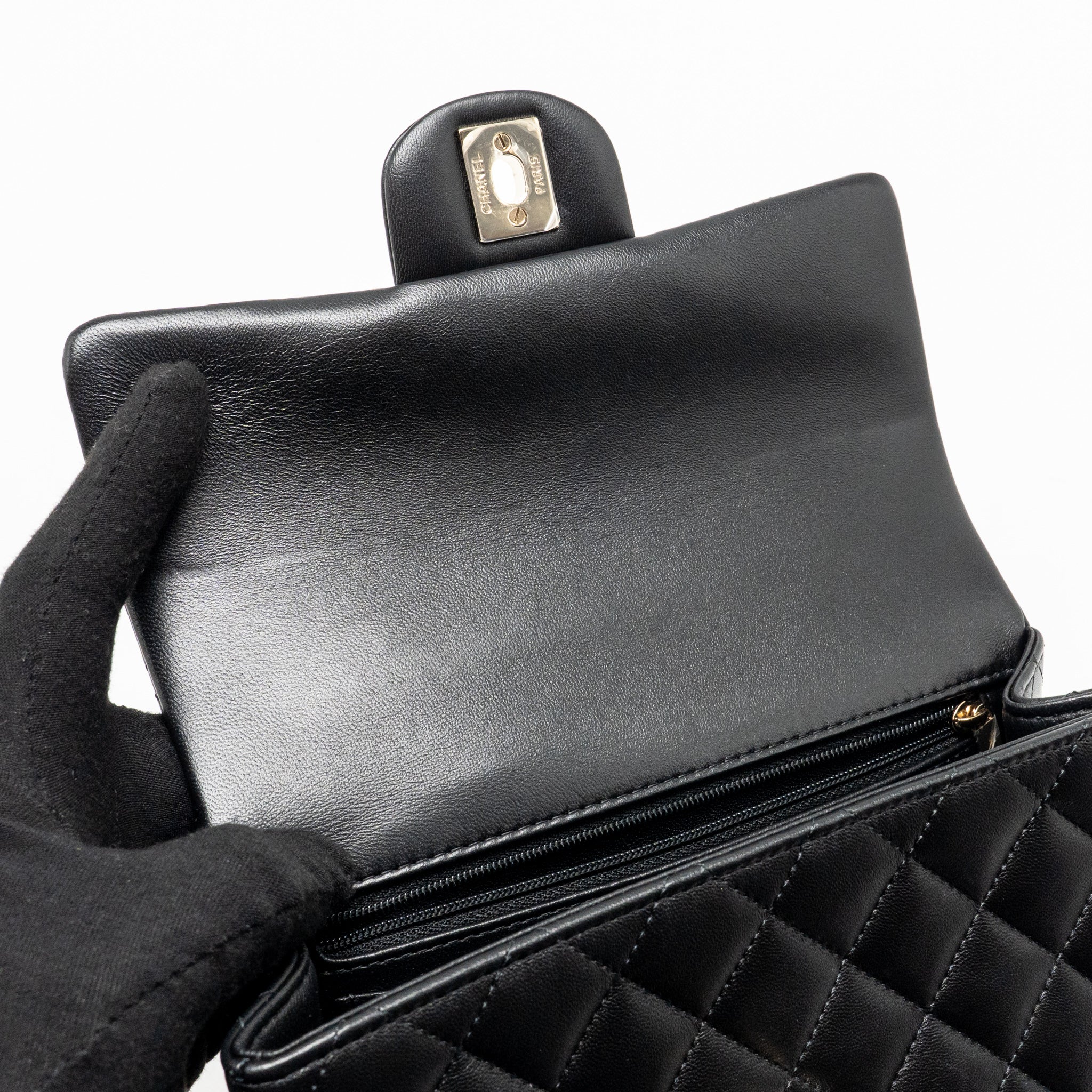 Chanel Top Handle Mini Rectangular with Detailed Charm Lambskin Black LGHW (Microchip) - Image 16