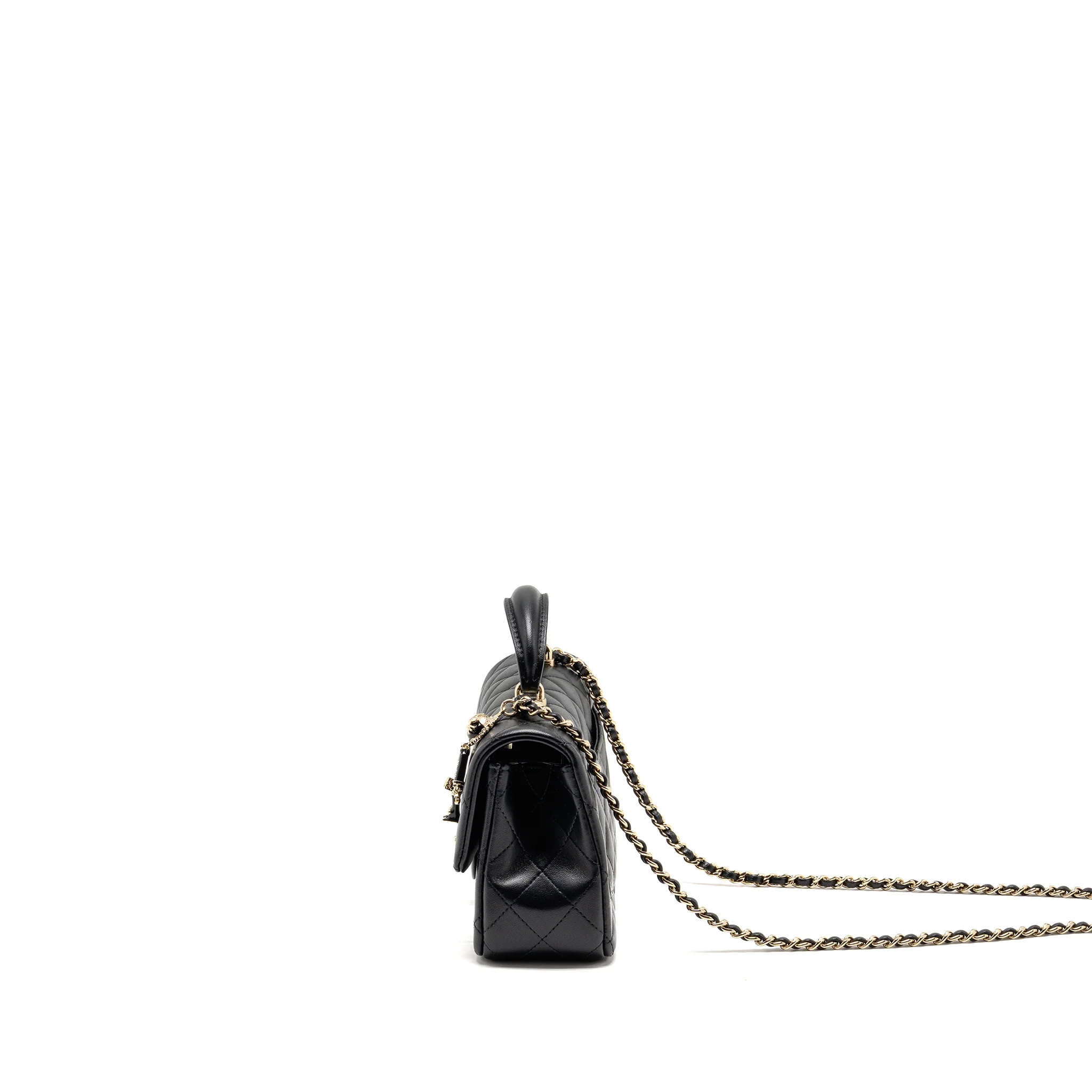 Chanel Top Handle Mini Rectangular with Detailed Charm Lambskin Black LGHW (Microchip) - Image 4
