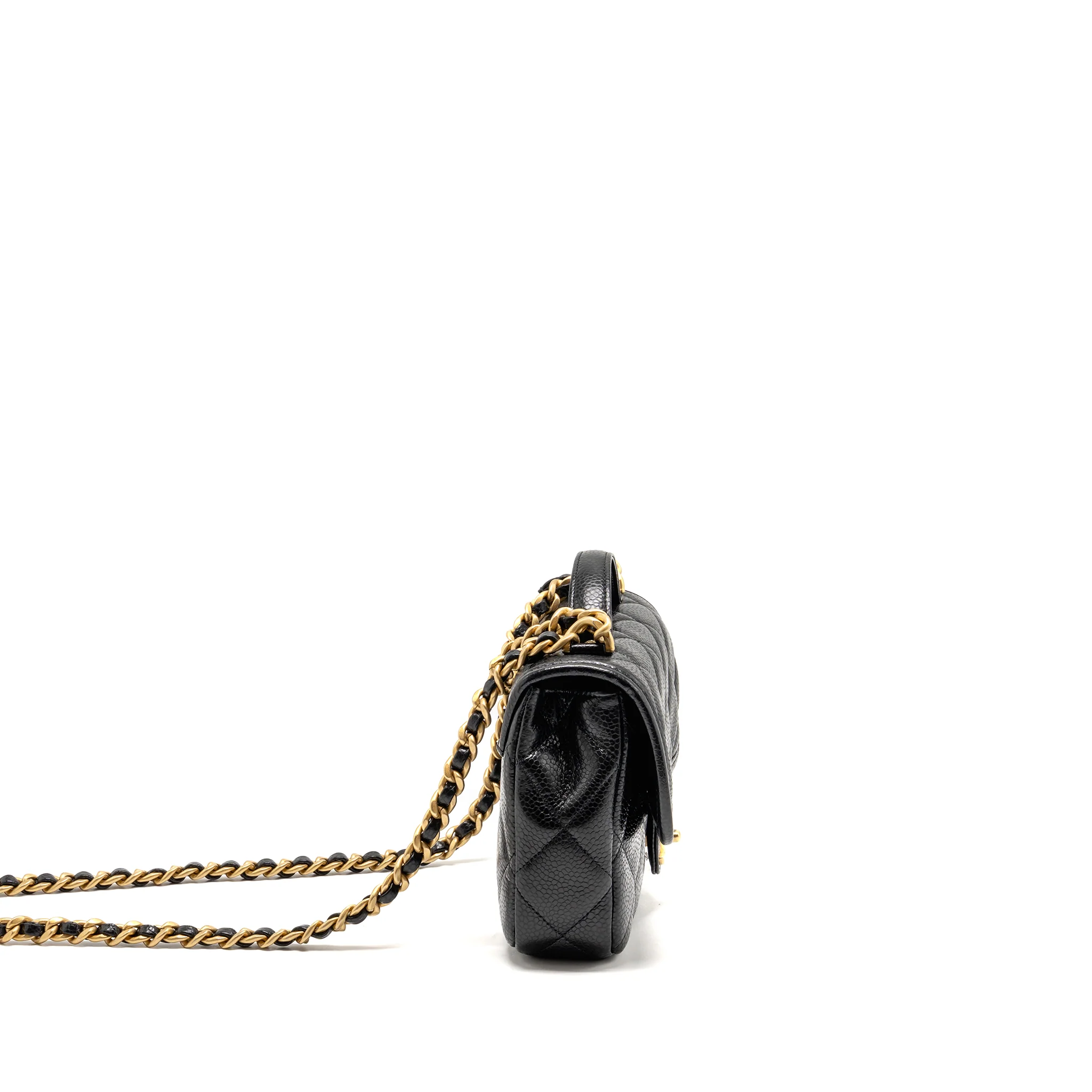 Chanel Top Handle Quilted CC Flap Bag Grained Shiny Calfskin Black GHW (Microchip) - Image 3