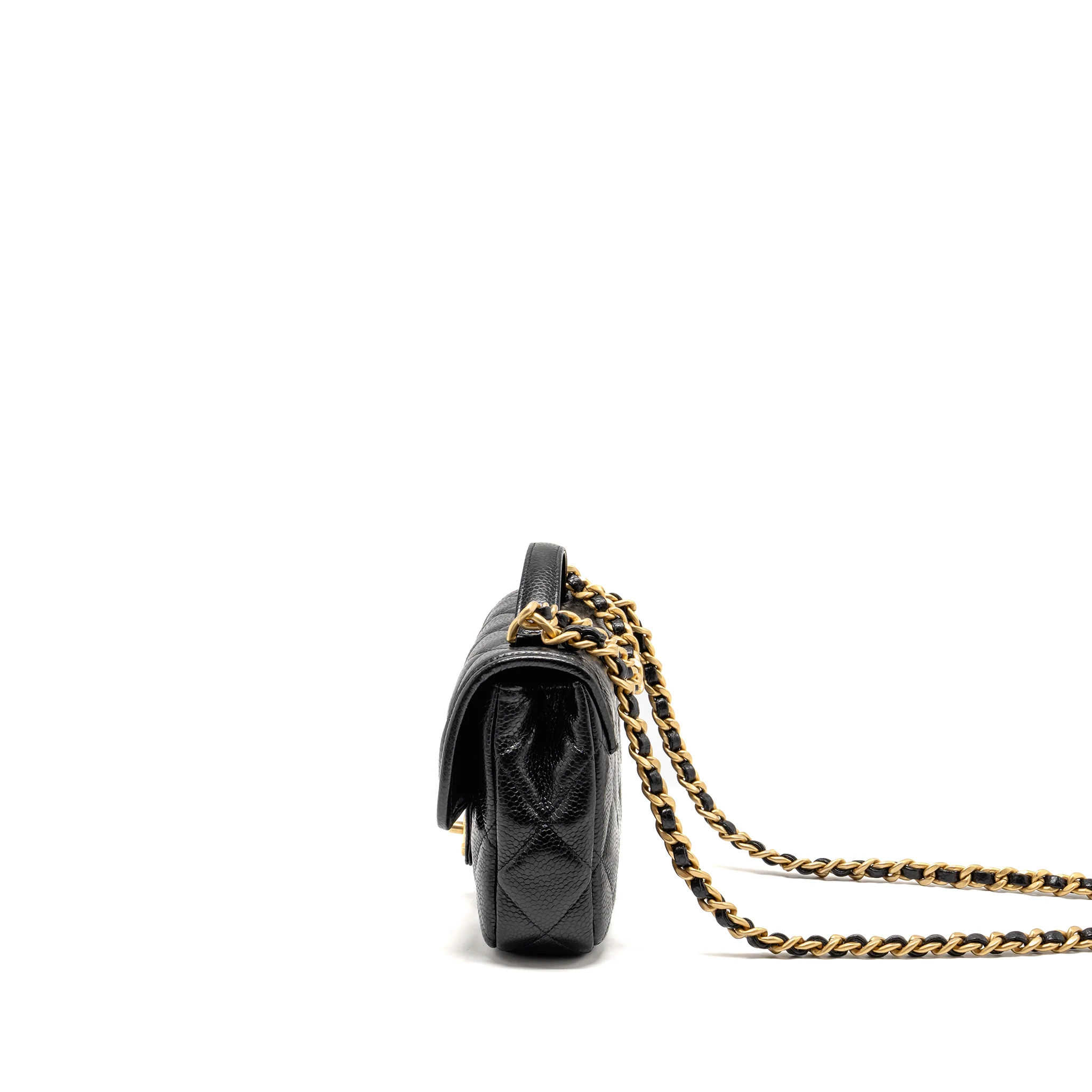 Chanel Top Handle Quilted CC Flap Bag Grained Shiny Calfskin Black GHW (Microchip) - Image 4
