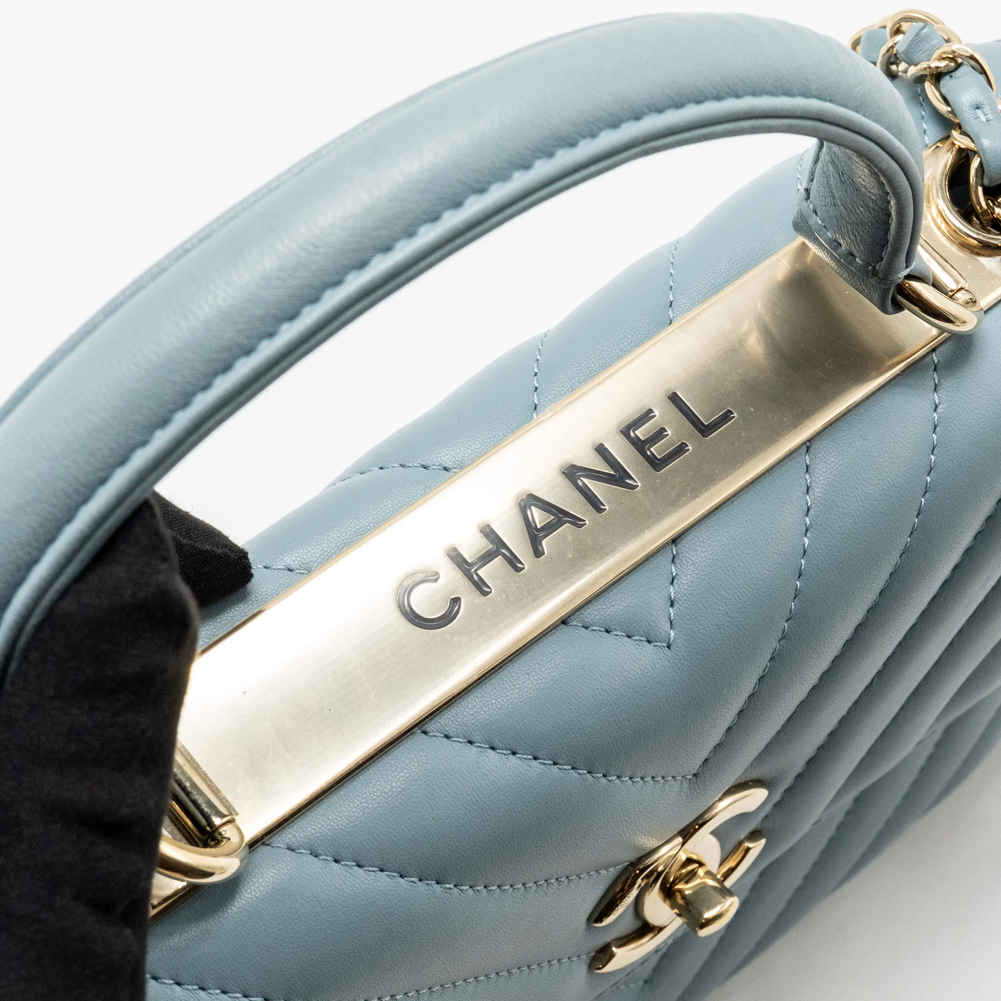 Chanel Top Handle Trendy CC Flap Bag Chevron Lambskin Blue LGHW - Image 13