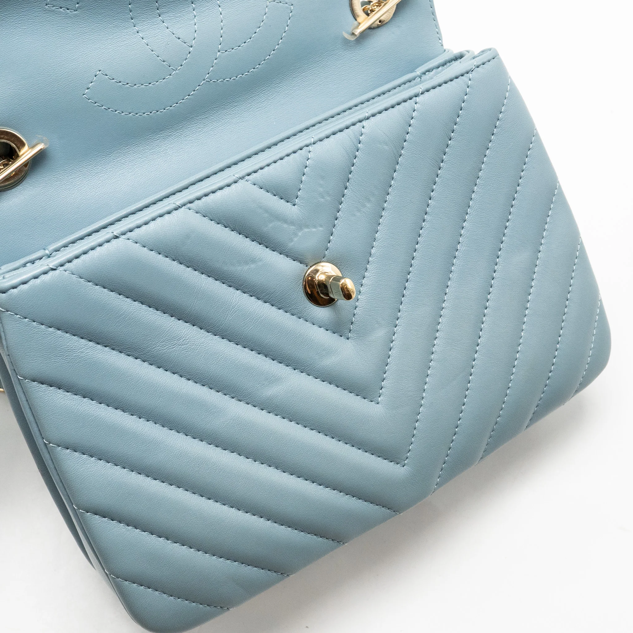 Chanel Top Handle Trendy CC Flap Bag Chevron Lambskin Blue LGHW - Image 15