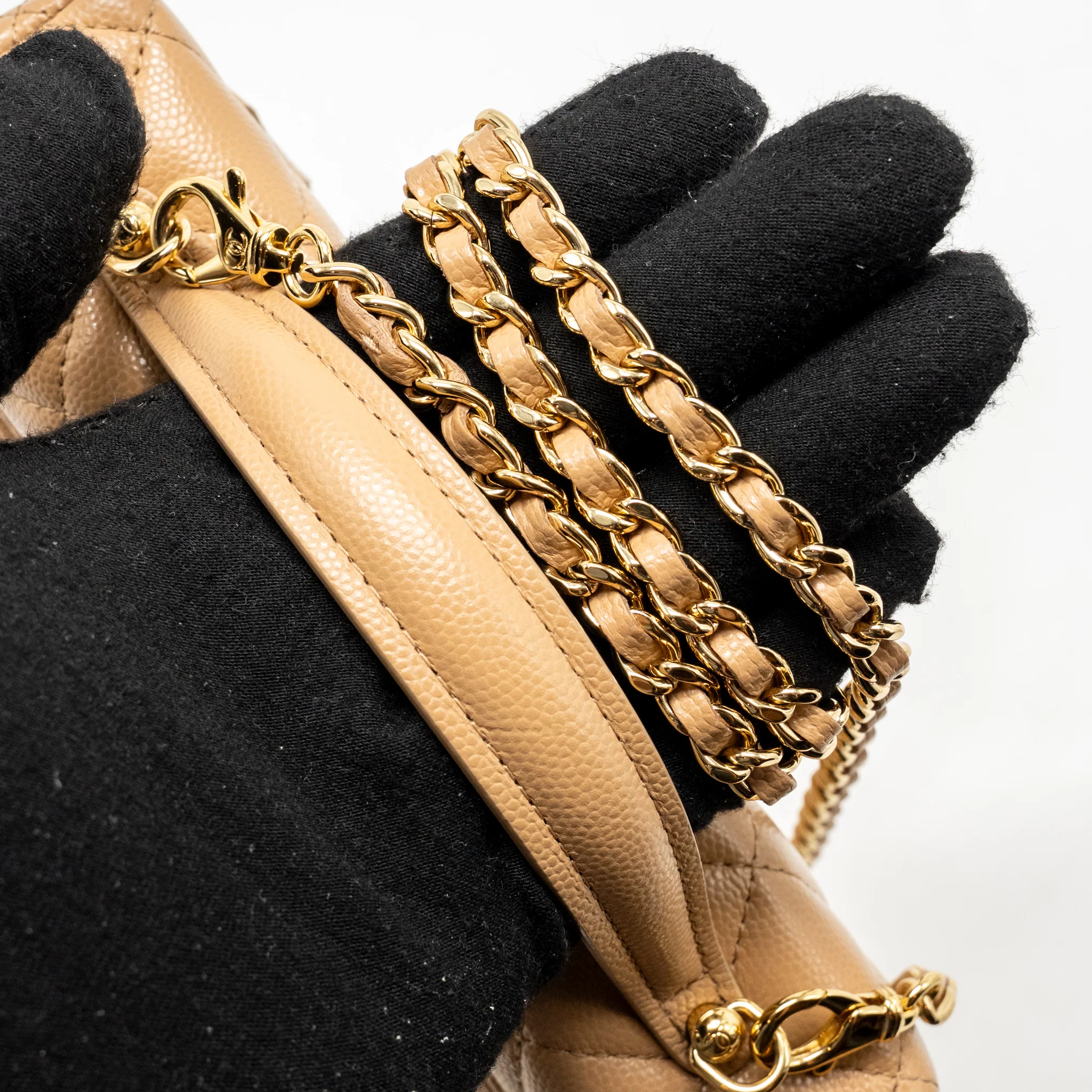 Chanel top handle vanity clutch with chain caviar beige LGHW (microchip) - Image 17