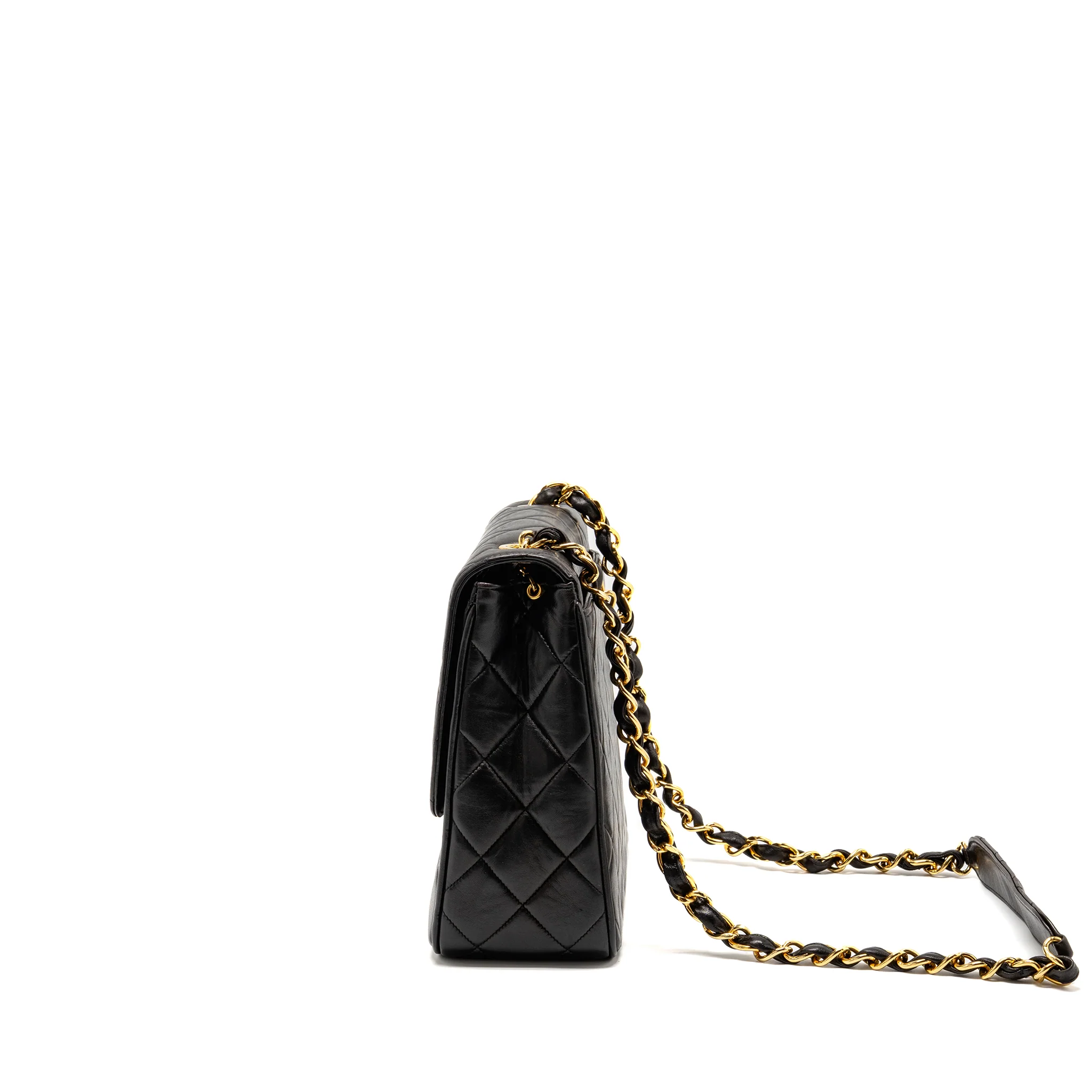 Chanel Vintage Large Square Flap Bag Lambskin Black GHW - Image 4