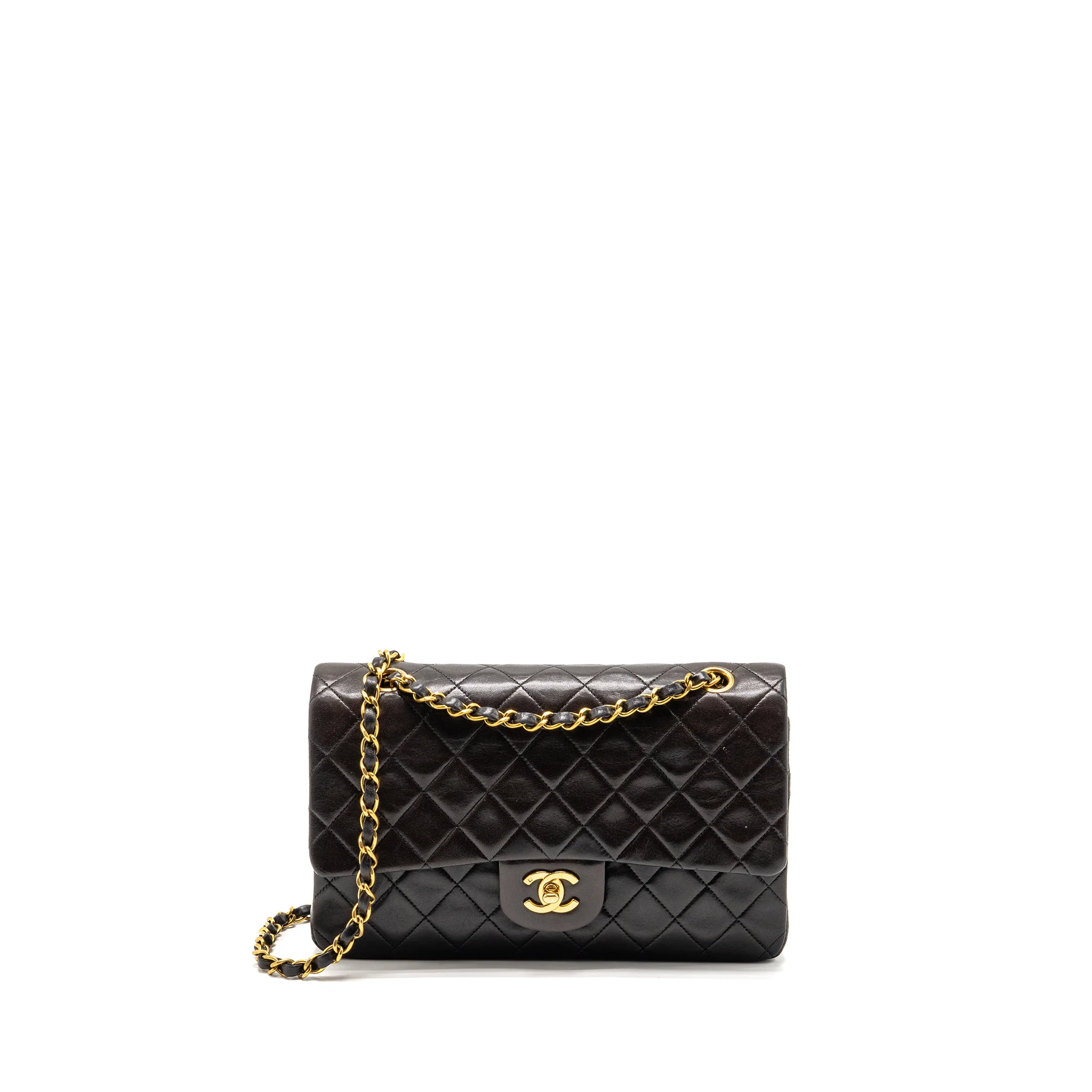 Chanel vintage medium classic double flap bag lambskin dark brown GHW