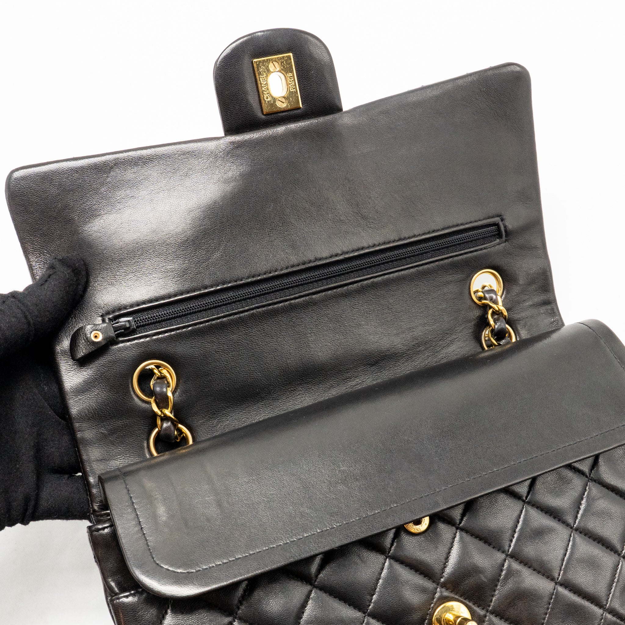Chanel vintage medium classic double flap bag lambskin dark brown GHW - Image 15
