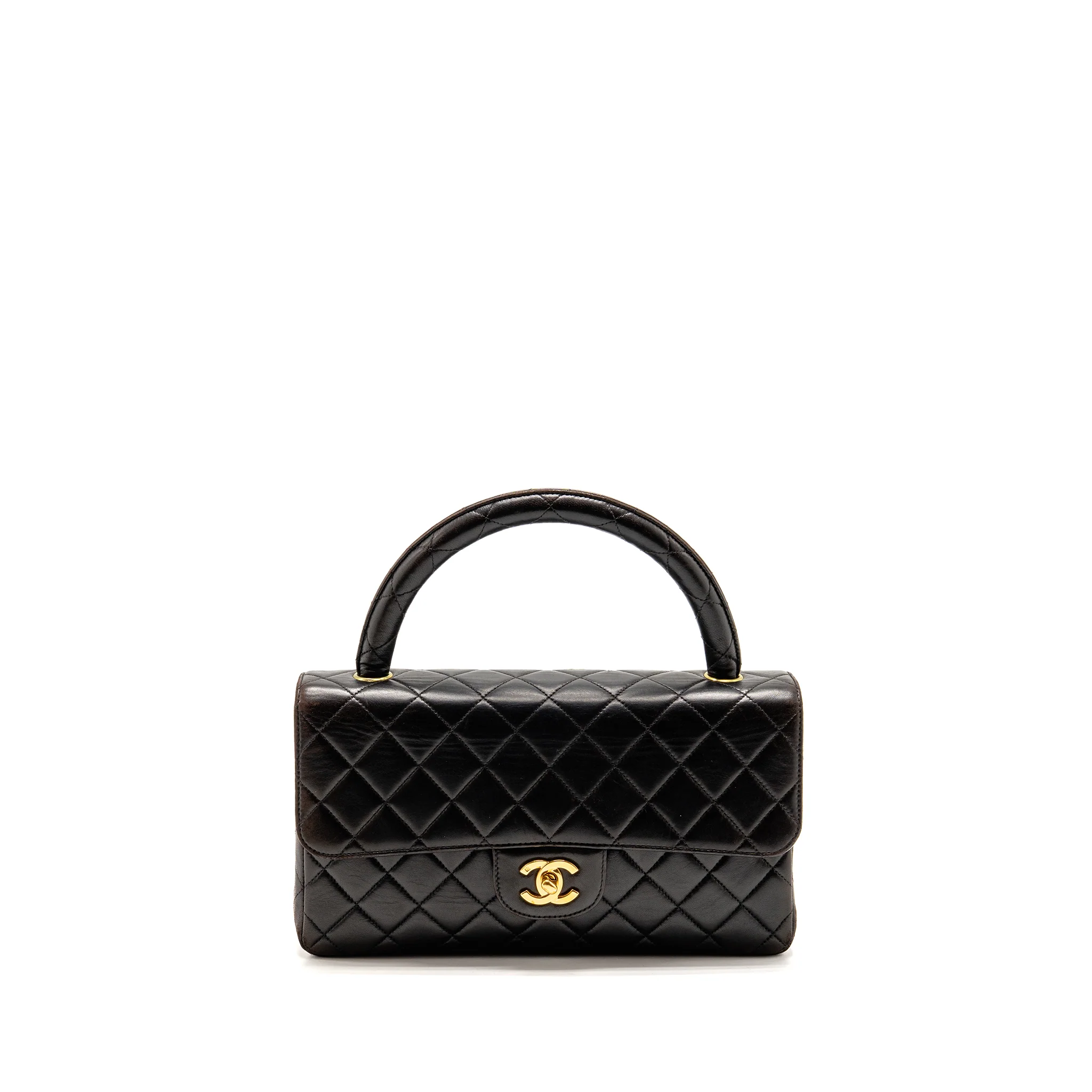 Chanel Vintage Medium Top Handle Kelly Bag Lambskin Dark Brown GHW