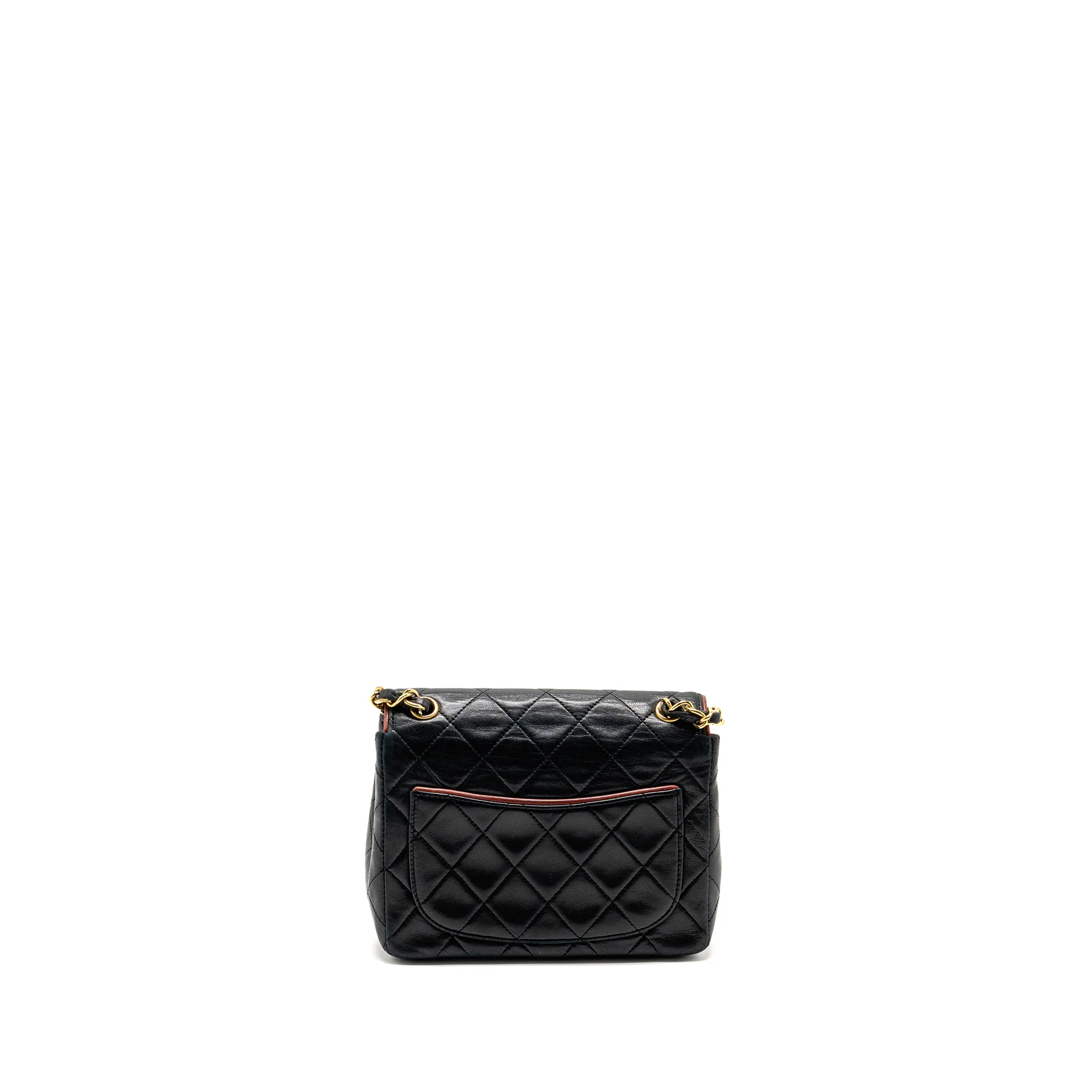 Chanel Vintage mini square flap bag lambskin black / red GHW - Image 2