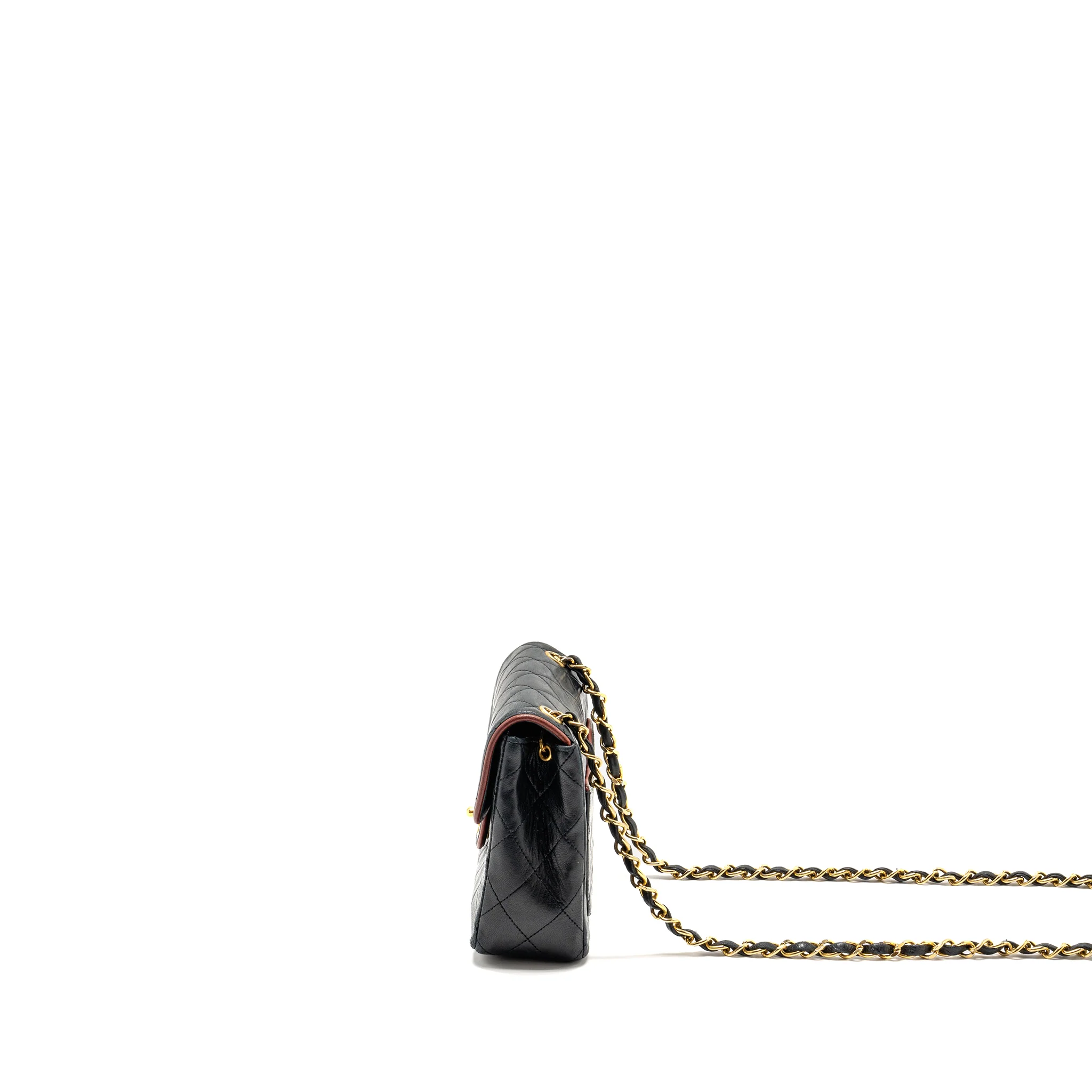 Chanel Vintage mini square flap bag lambskin black / red GHW - Image 4
