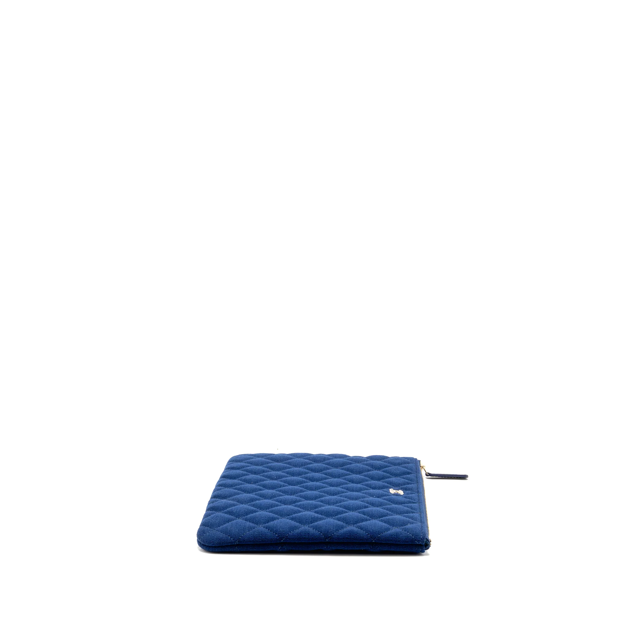 Chanel O-Case Pouch Jersey Navy Blue LGHW - Image 4