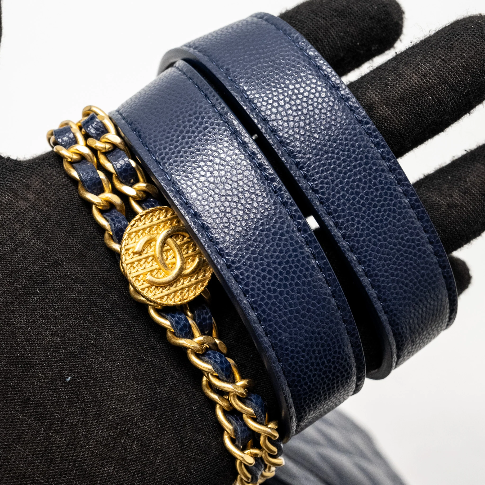 Chanel 22A Twist Your Button Wallet on Chain Caviar Navy GHW (Microchip) - Image 13
