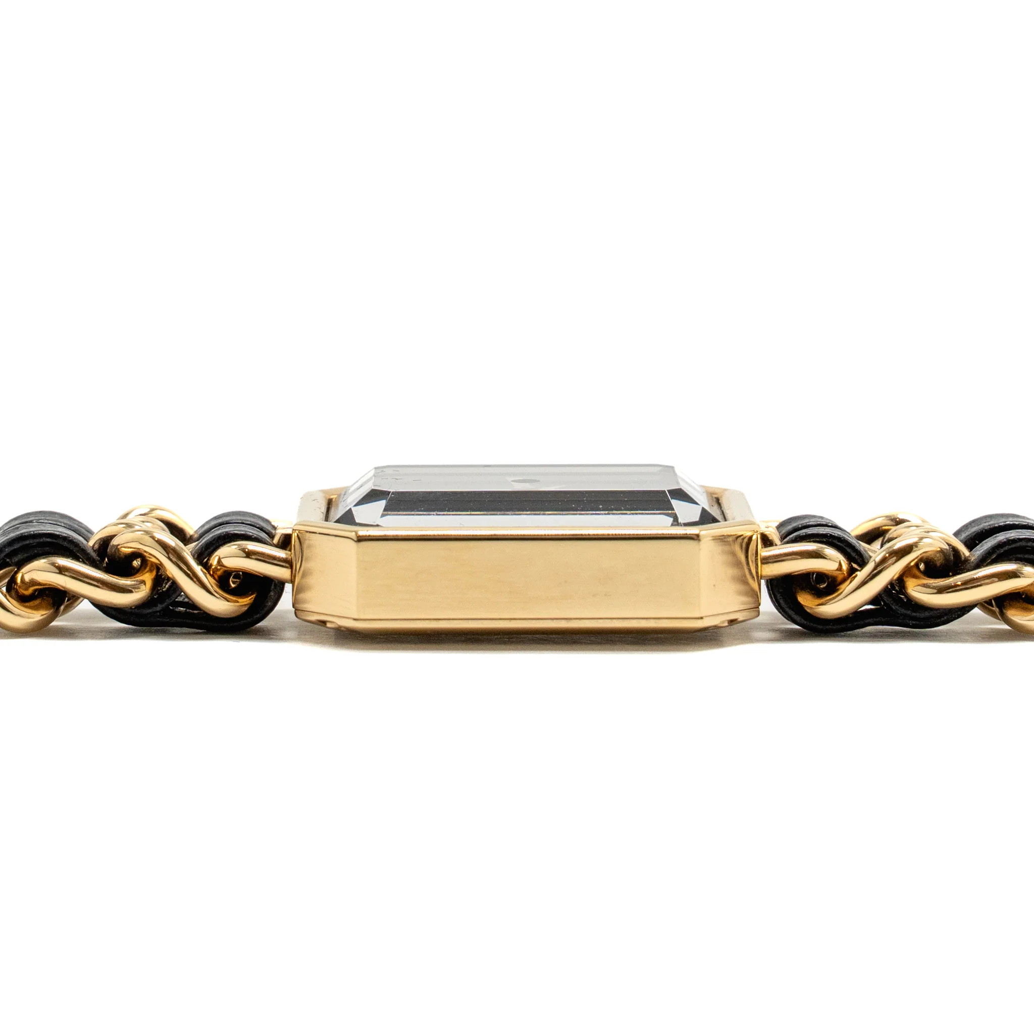 Chanel Size M Premiere Edition Originale Watch Steel Coated with Yellow Gold, Black Leather, Black-Lacquered Dial - Image 4