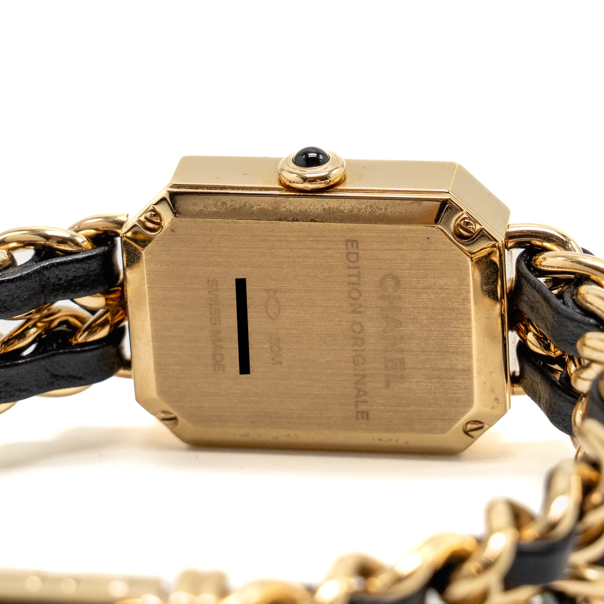 Chanel Size M Premiere Edition Originale Watch Steel Coated with Yellow Gold, Black Leather, Black-Lacquered Dial - Image 7