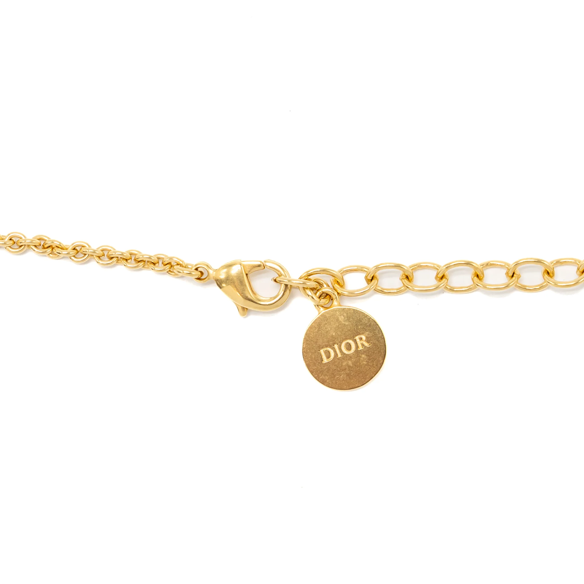 DIor Flora and Wing Circle Pendant Necklace Gold Tone - Image 3