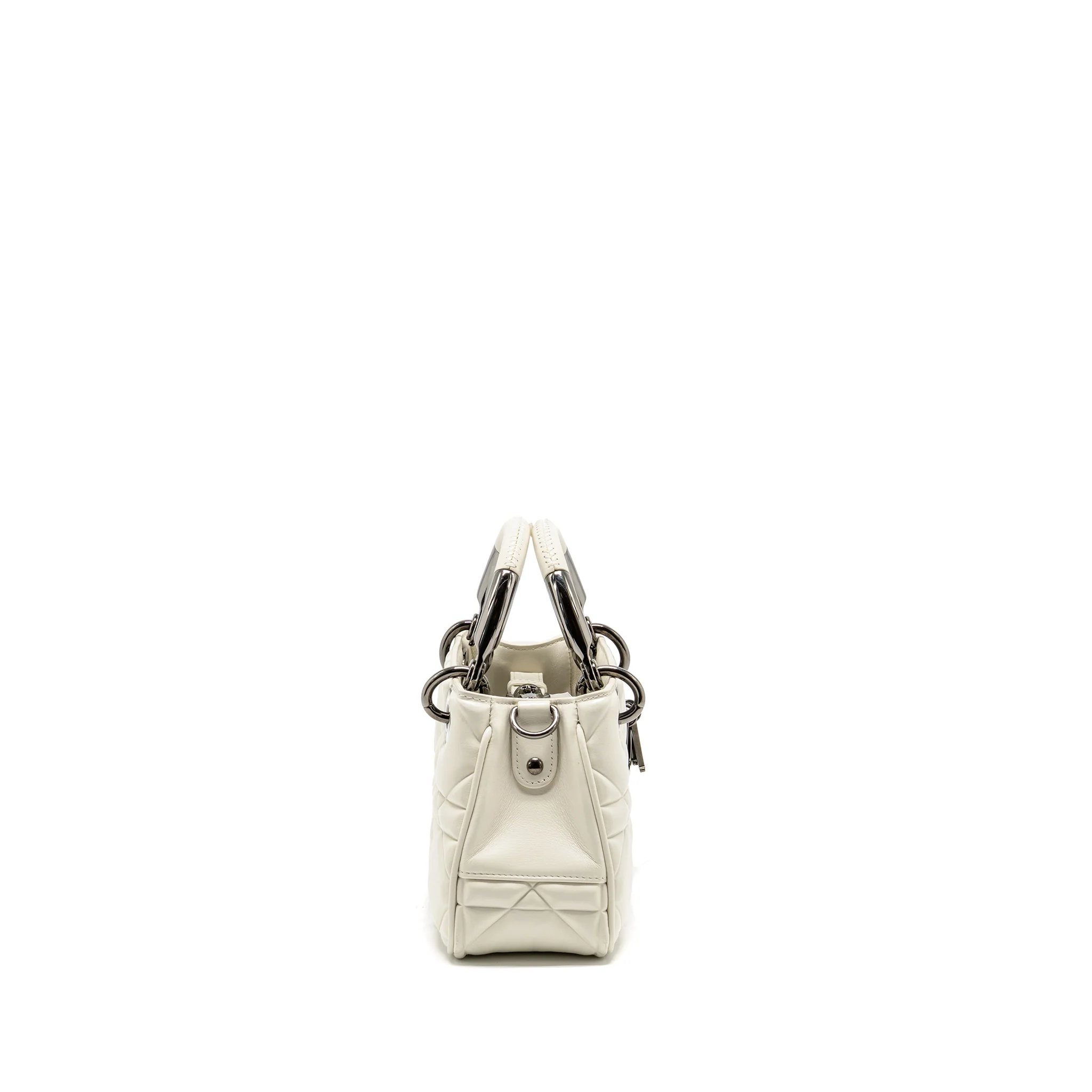 Dior Lady 95.22 Handbag Lambskin White with Black Hardware - Image 3