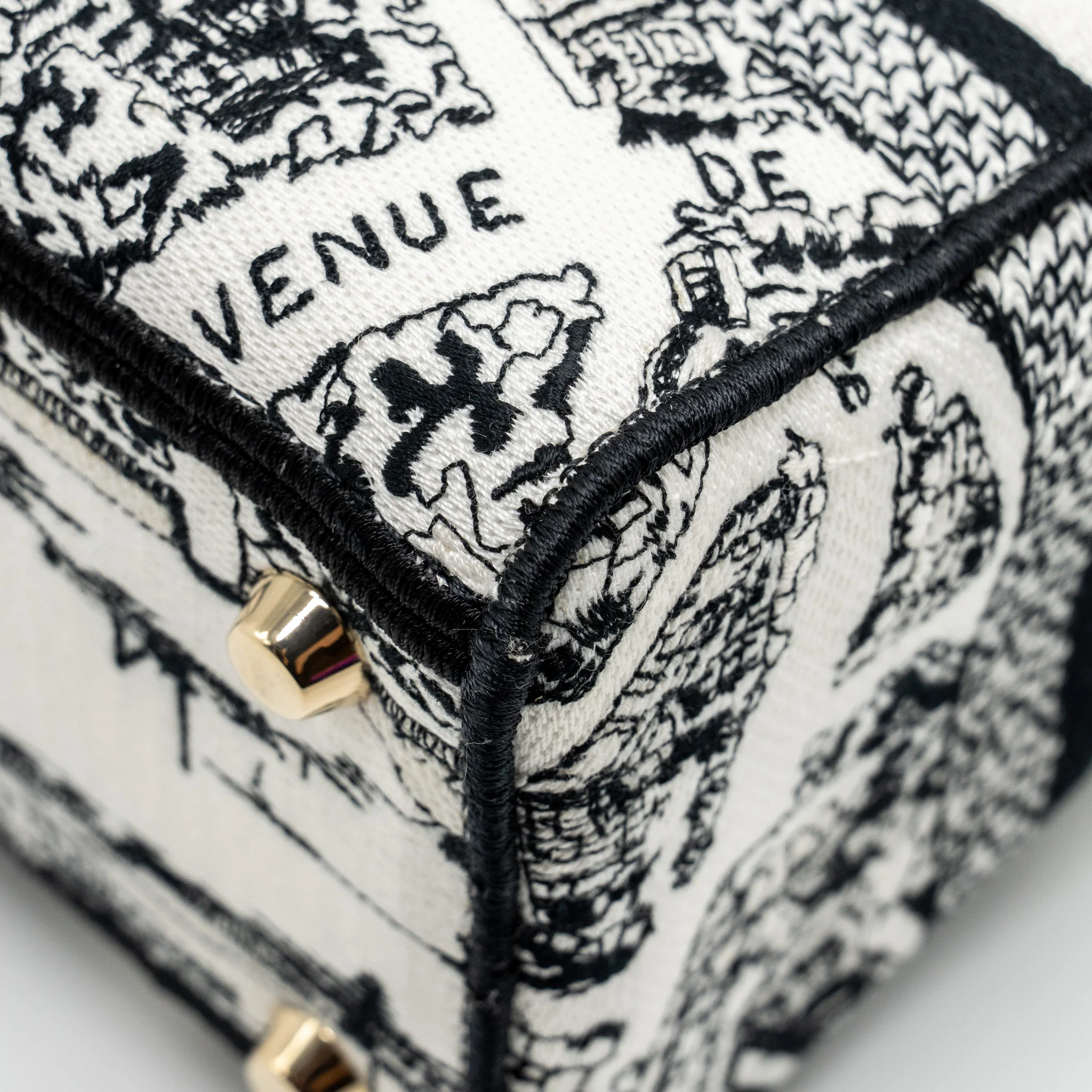 Dior Medium Lady D-lite Bag Plan De Paris Embroidery Canvas Black/White LGHW - Image 11