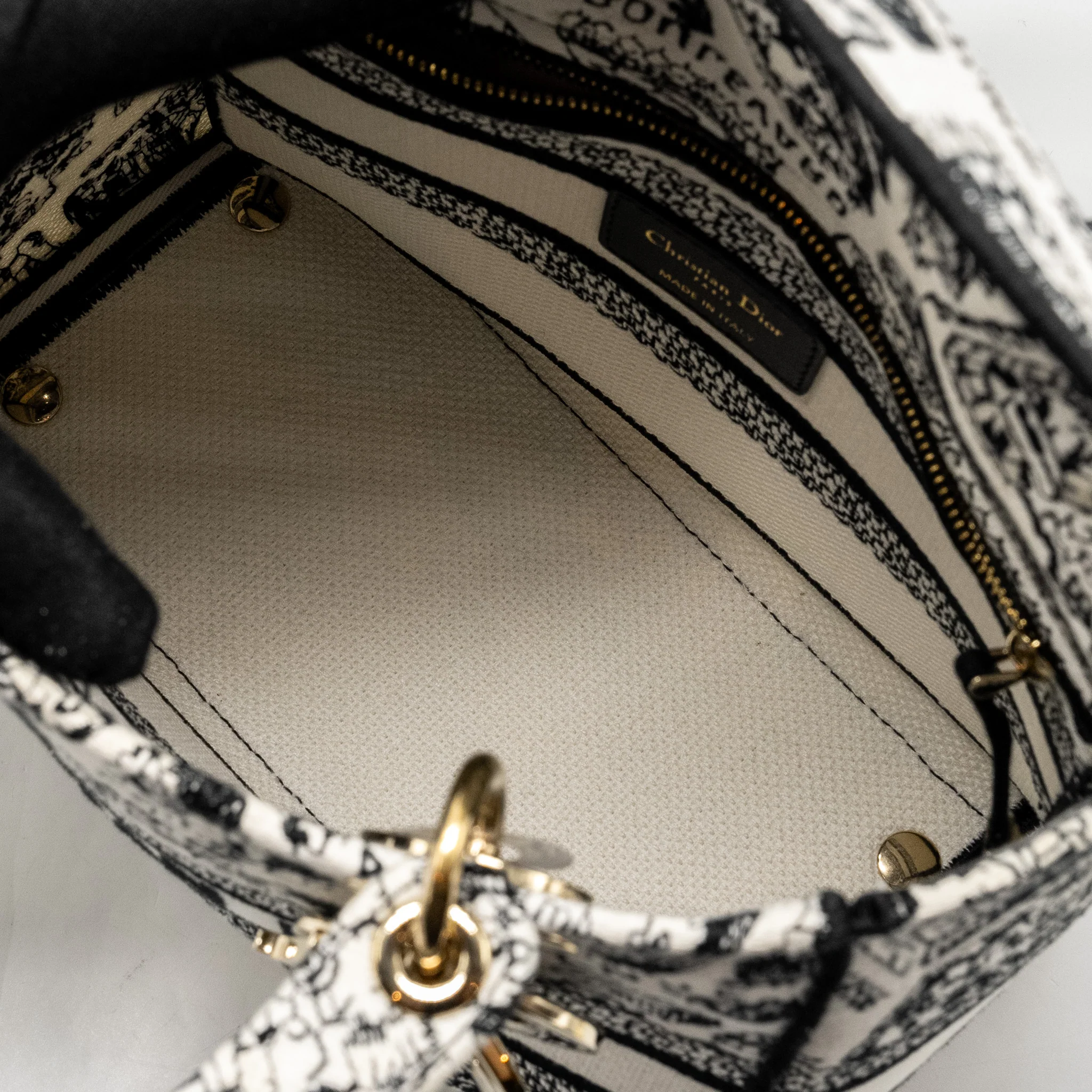 Dior Medium Lady D-lite Bag Plan De Paris Embroidery Canvas Black/White LGHW - Image 14