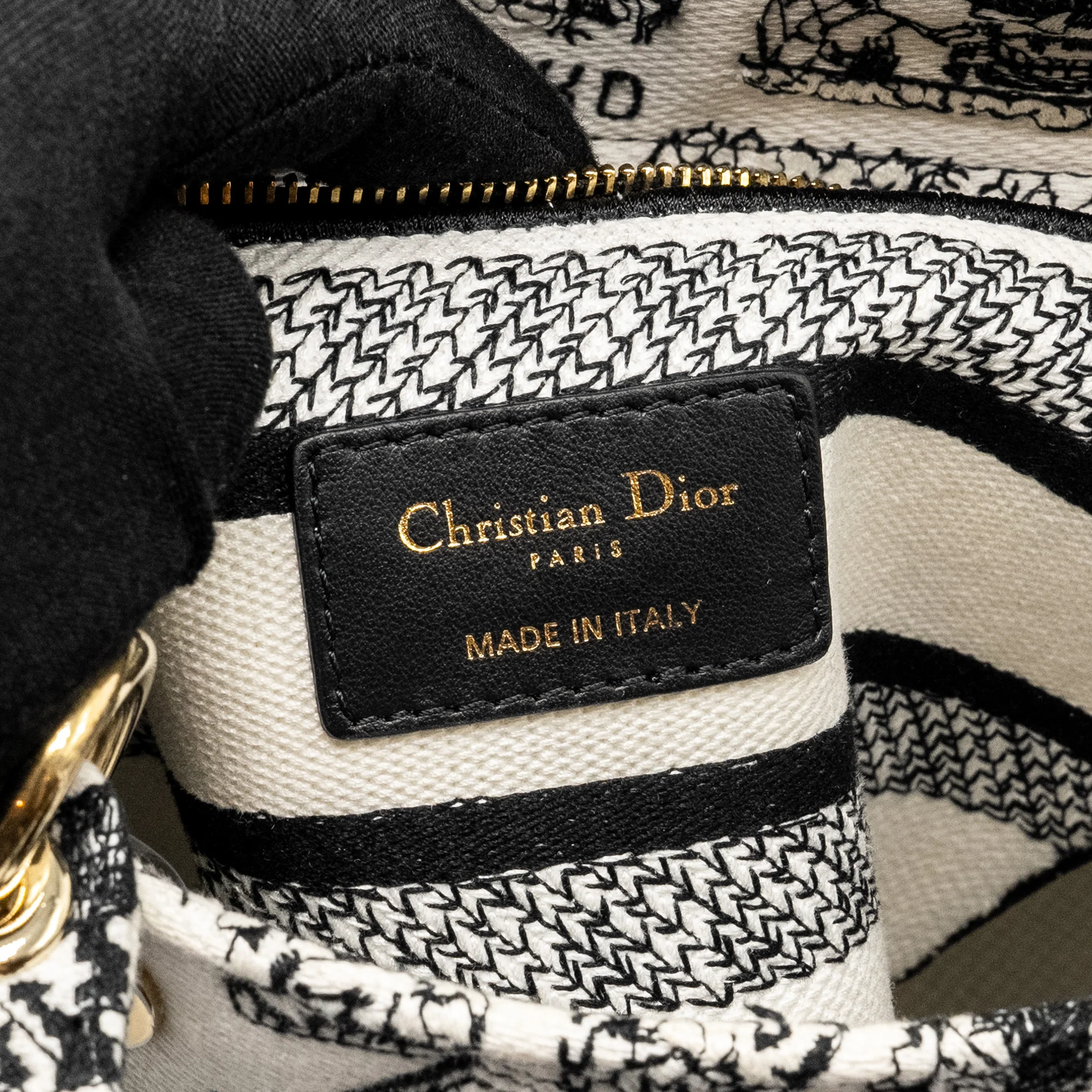 Dior Medium Lady D-lite Bag Plan De Paris Embroidery Canvas Black/White LGHW - Image 15