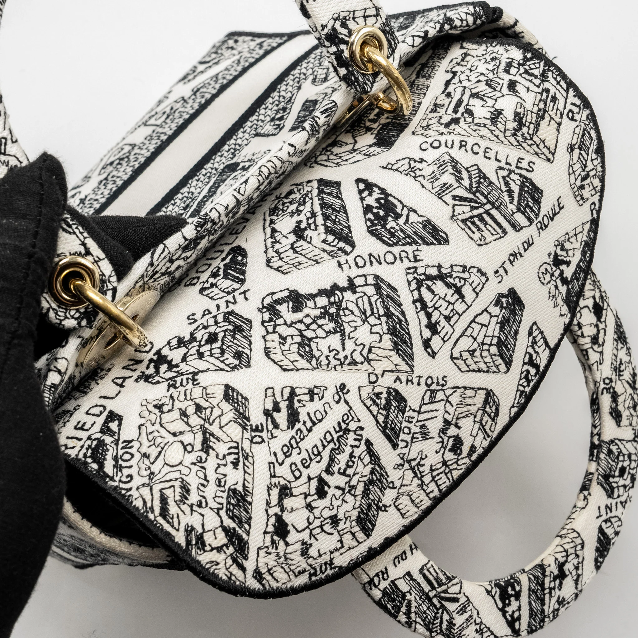 Dior Medium Lady D-lite Bag Plan De Paris Embroidery Canvas Black/White LGHW - Image 18