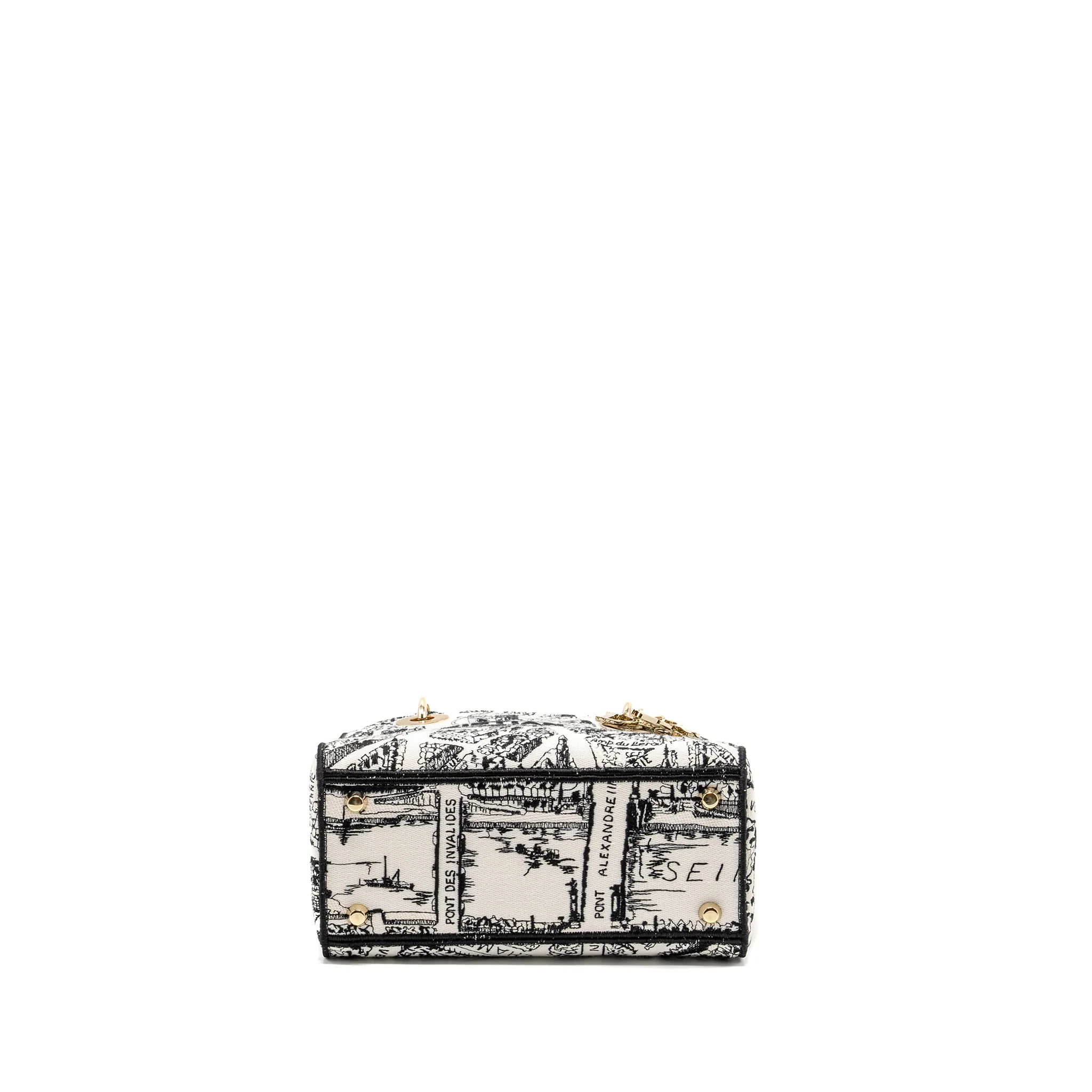 Dior Medium Lady D-lite Bag Plan De Paris Embroidery Canvas Black/White LGHW - Image 5