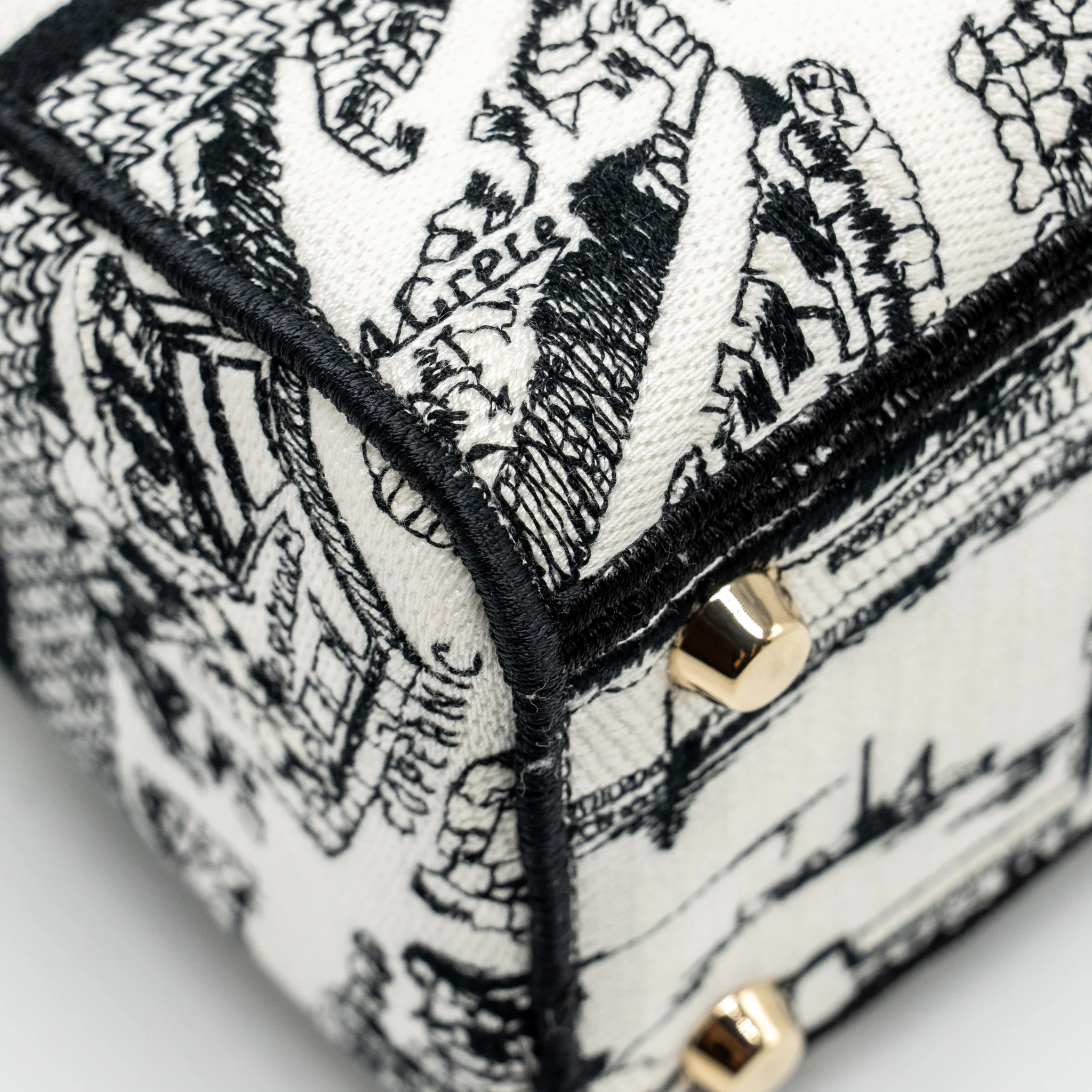 Dior Medium Lady D-lite Bag Plan De Paris Embroidery Canvas Black/White LGHW - Image 8