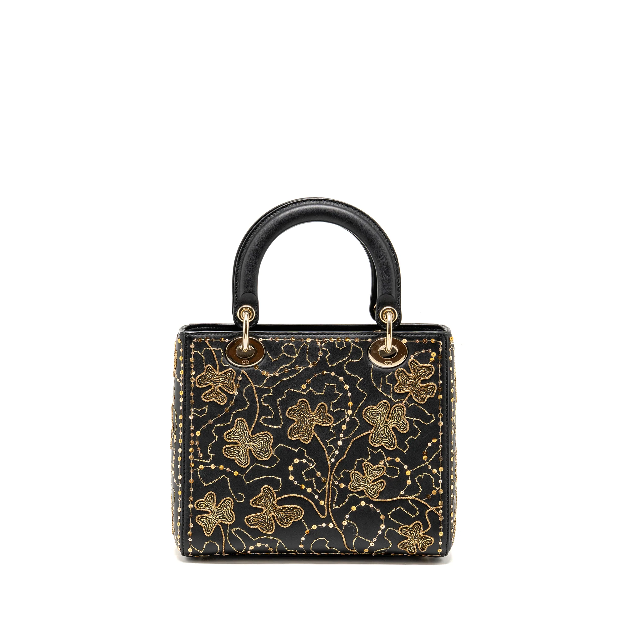 Dior Medium Lady Dior Embroidered Floral Limited Edition Leather Black/Gold GHW - Image 2