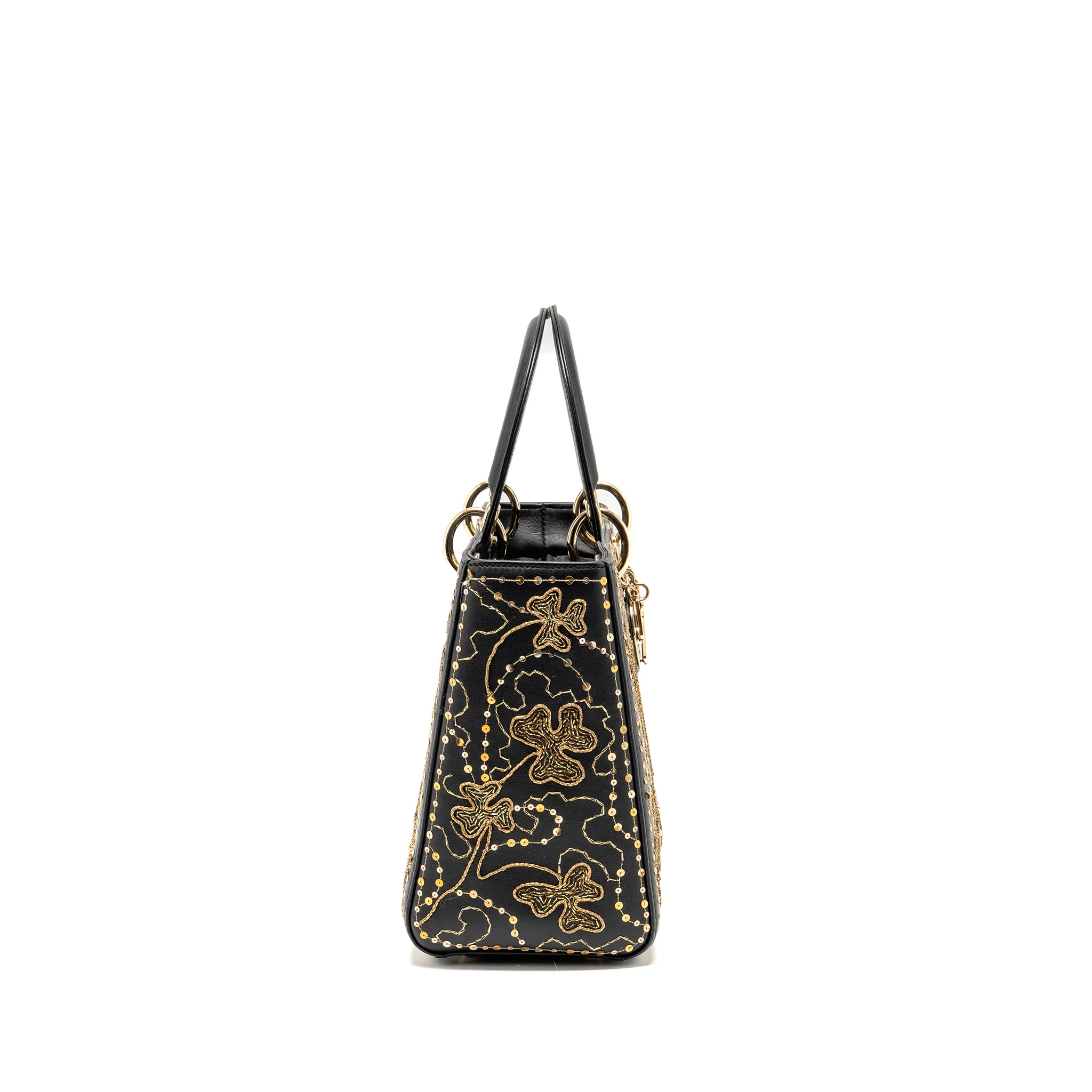 Dior Medium Lady Dior Embroidered Floral Limited Edition Leather Black/Gold GHW - Image 3