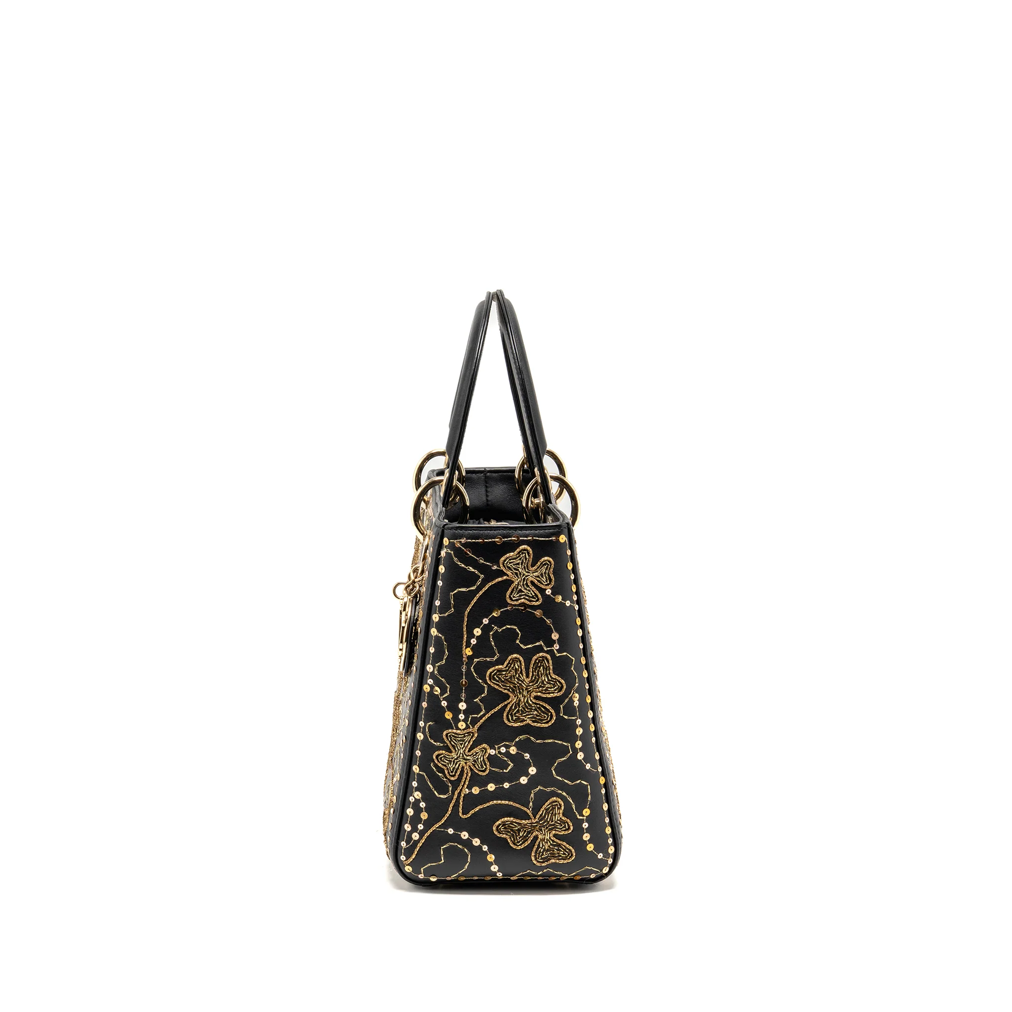 Dior Medium Lady Dior Embroidered Floral Limited Edition Leather Black/Gold GHW - Image 4