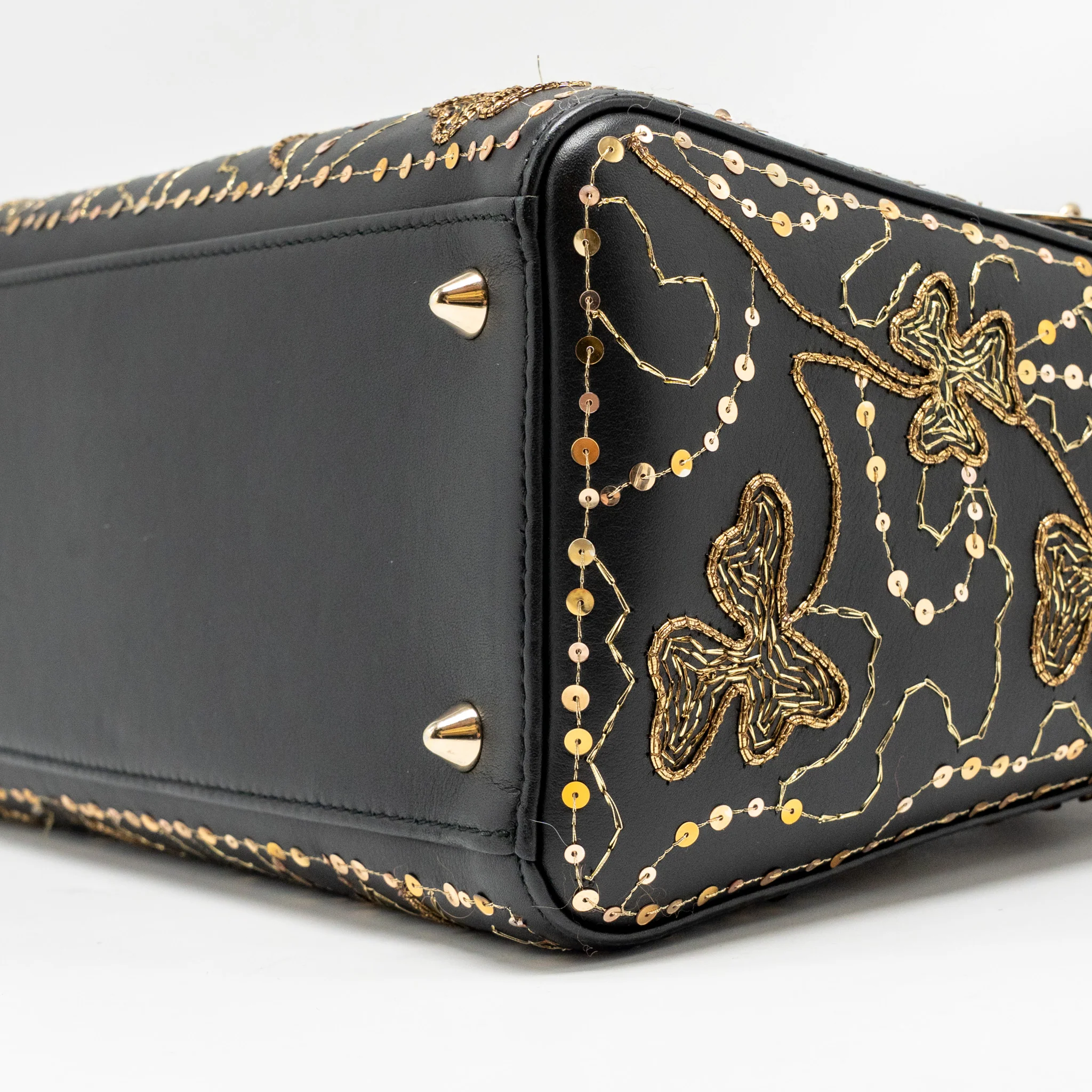 Dior Medium Lady Dior Embroidered Floral Limited Edition Leather Black/Gold GHW - Image 7