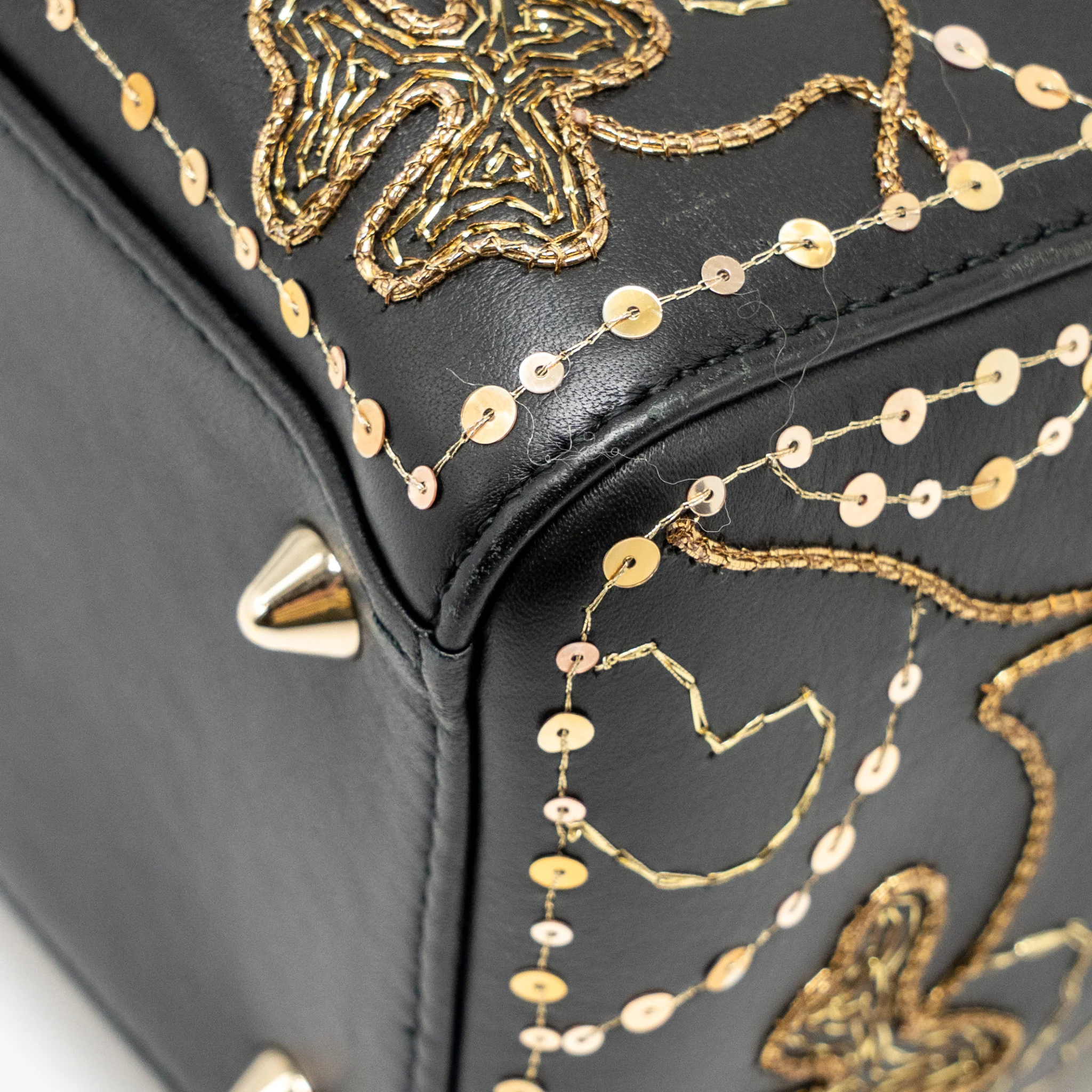 Dior Medium Lady Dior Embroidered Floral Limited Edition Leather Black/Gold GHW - Image 9