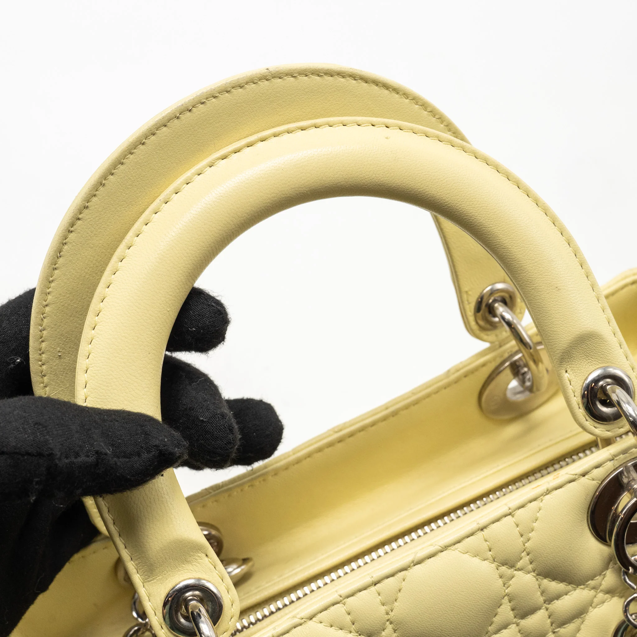 Dior Medium Lady Dior Lambskin Light Yellow SHW - Image 12