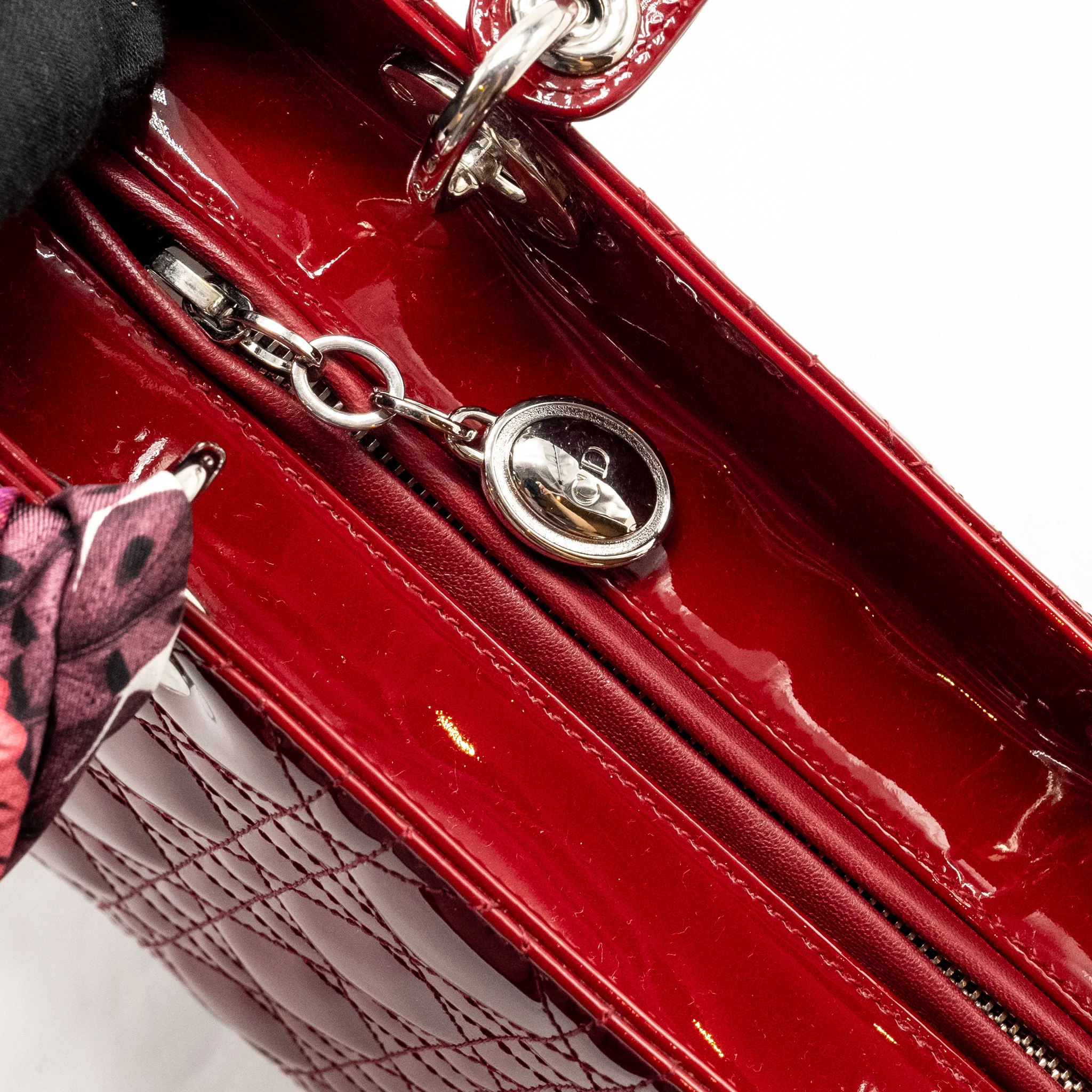 Dior Medium LadyDior Patent Dark Red SHW - Image 14