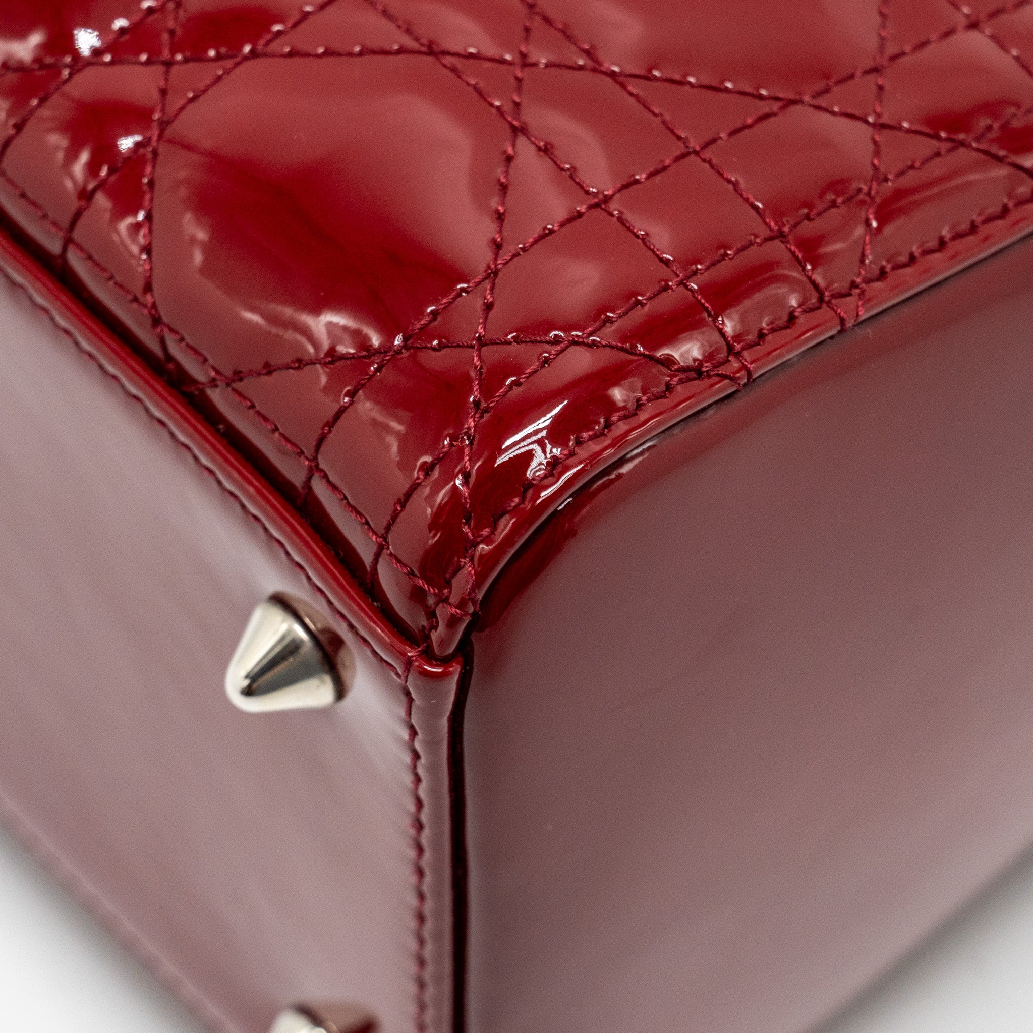 Dior Medium LadyDior Patent Dark Red SHW - Image 9