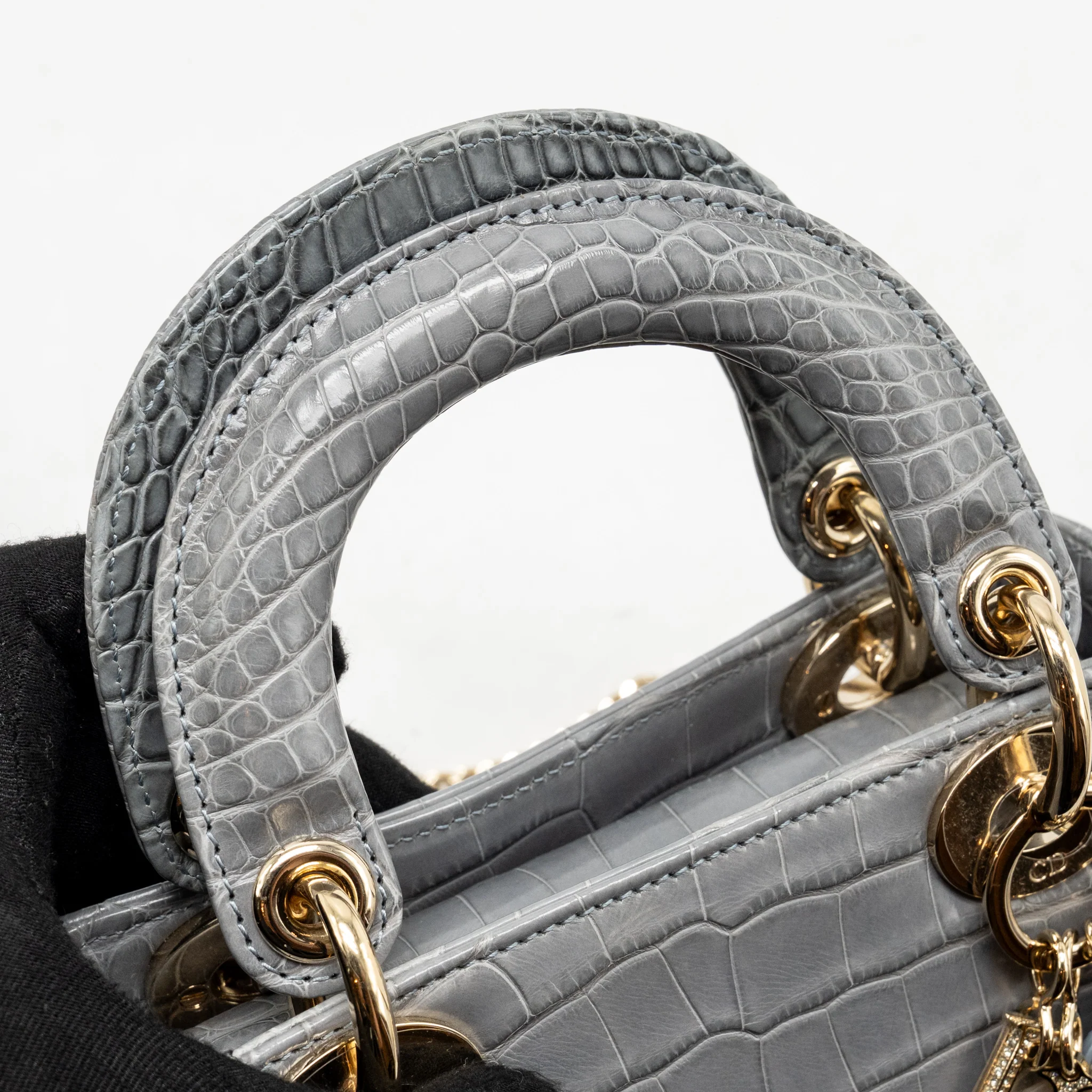 Dior Mini Lady Dior Alligator mississippiensis grey LGHW - Image 14