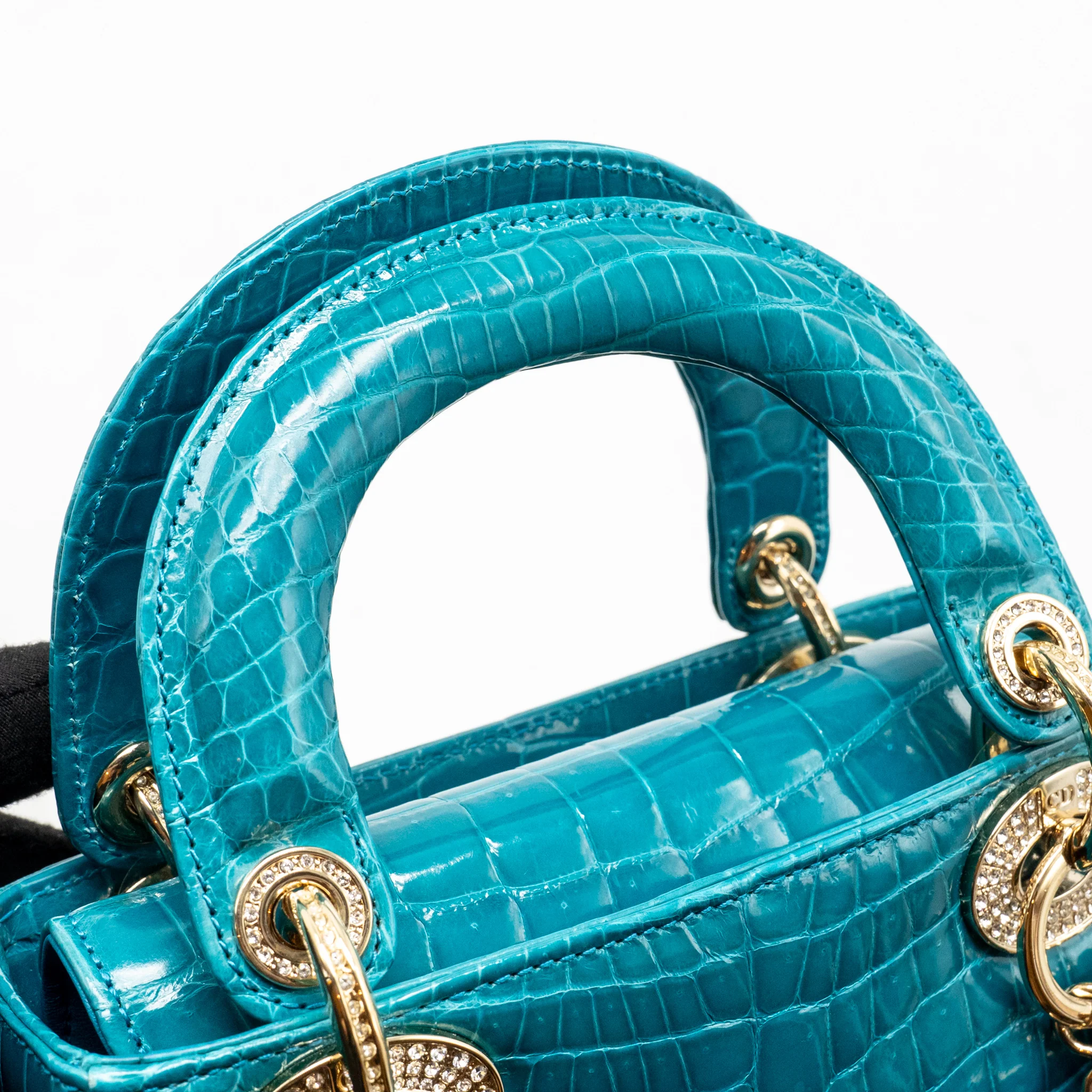 Dior mini lady dior shiny crocodile niloticus blue with crystal LGHW - Image 11