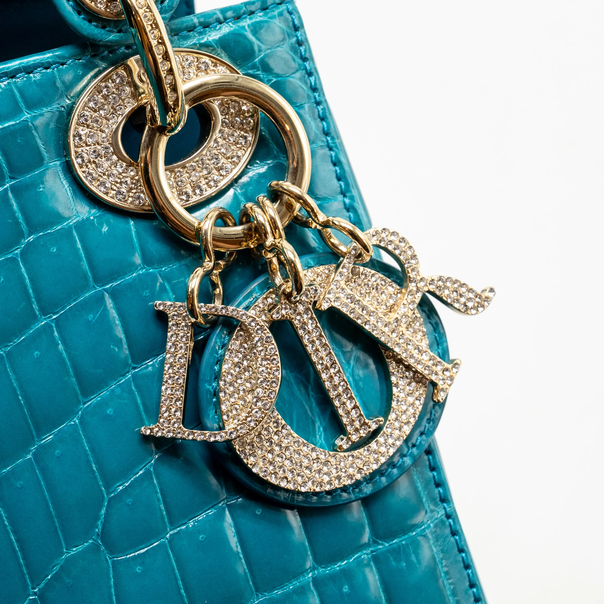 Dior mini lady dior shiny crocodile niloticus blue with crystal LGHW - Image 12