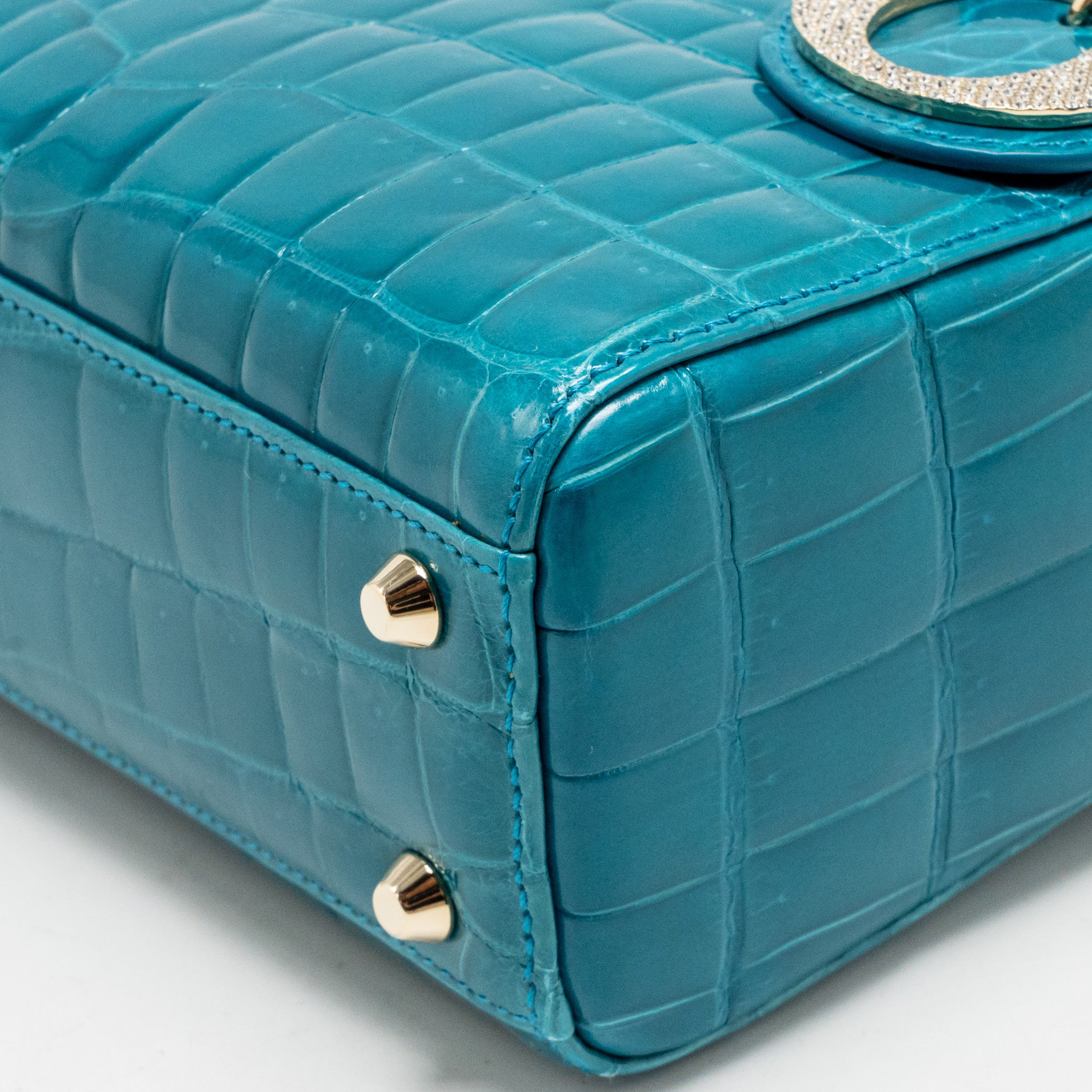 Dior mini lady dior shiny crocodile niloticus blue with crystal LGHW - Image 8
