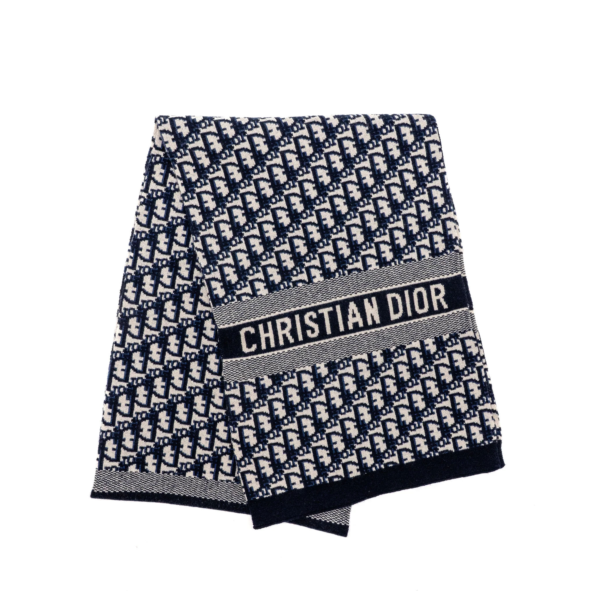 Dior Oblique Scarf Wool / Cashmere Navy/Ecru