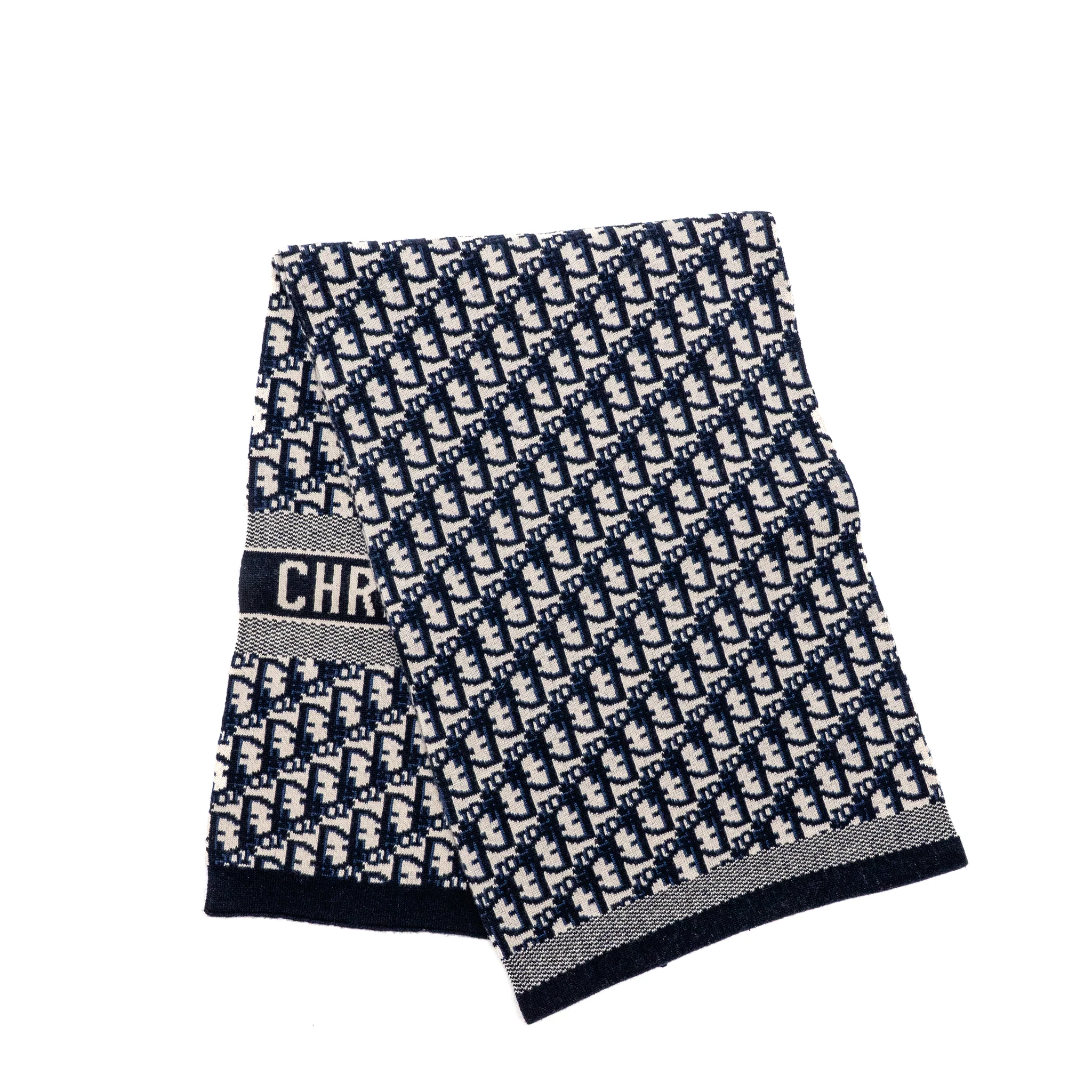 Dior Oblique Scarf Wool / Cashmere Navy/Ecru - Image 2
