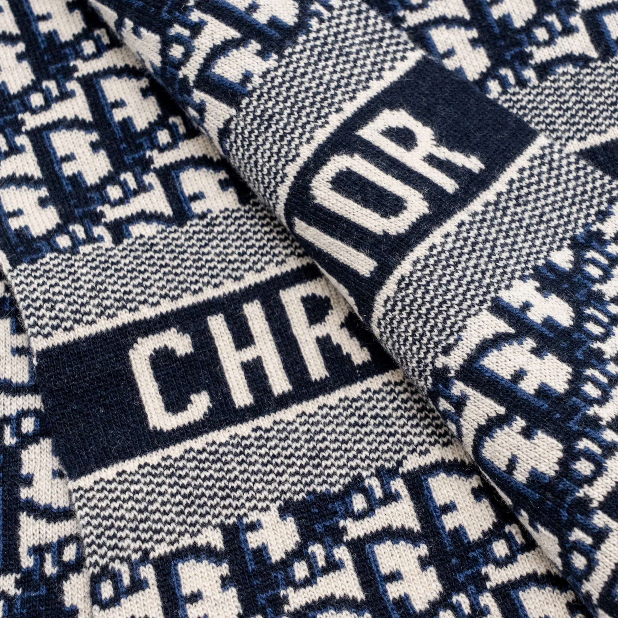 Dior Oblique Scarf Wool / Cashmere Navy/Ecru - Image 3