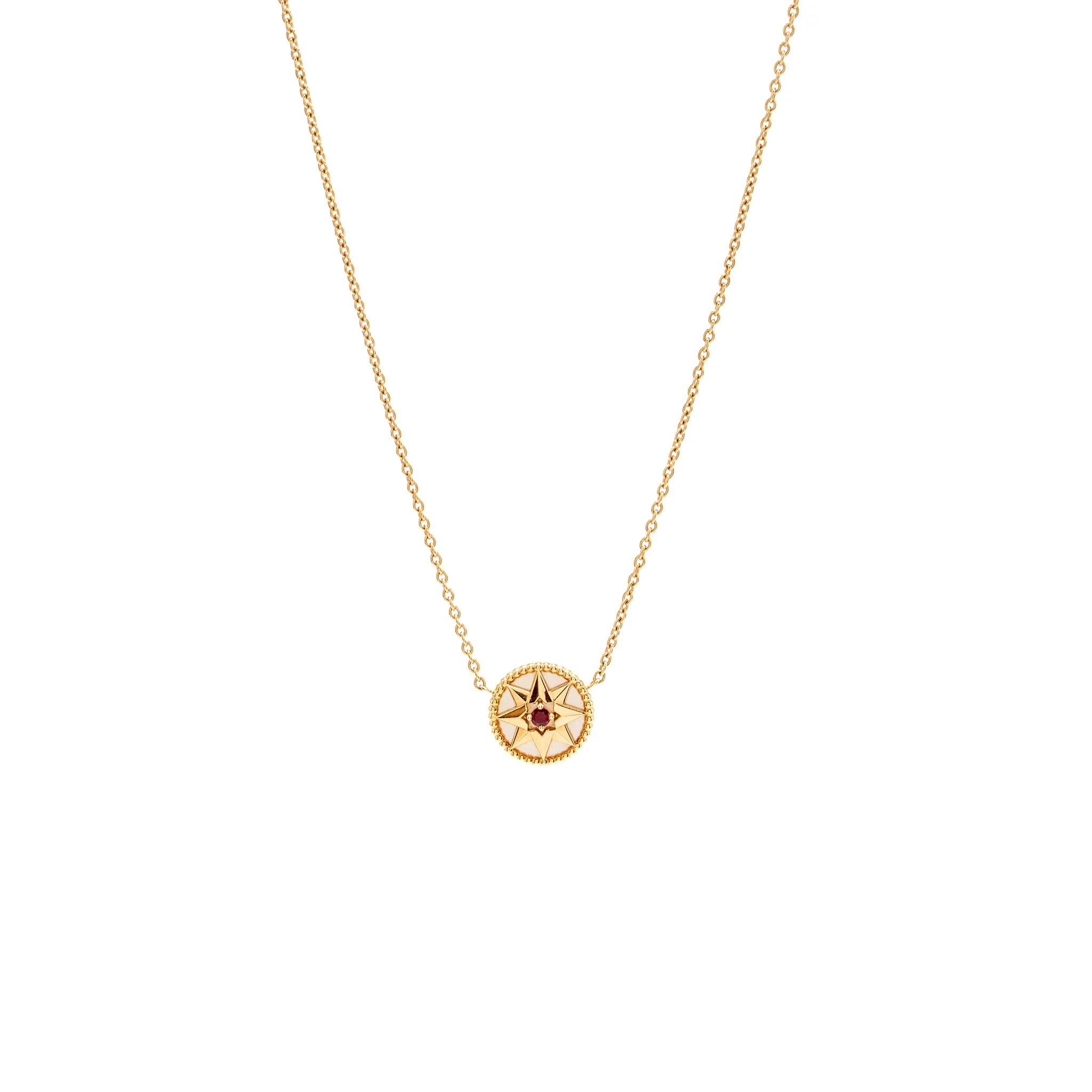 Dior Rose Des Vents Necklace Mother of Pearl/Ruby Rose Gold