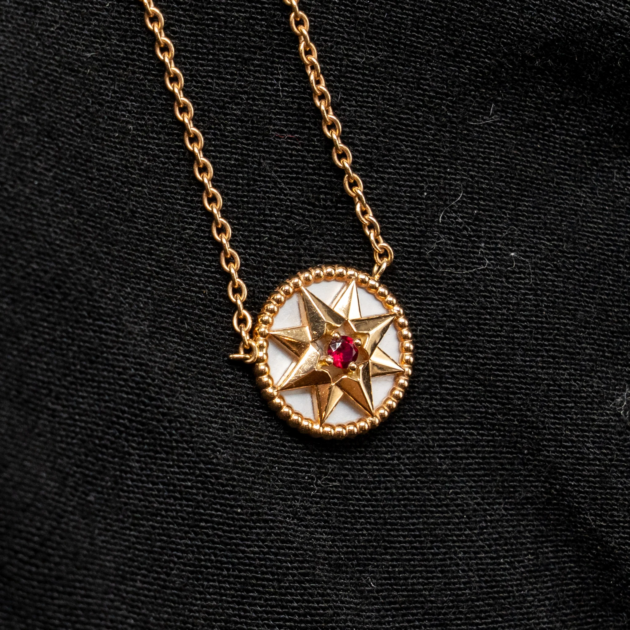 Dior Rose Des Vents Necklace Mother of Pearl/Ruby Rose Gold - Image 4