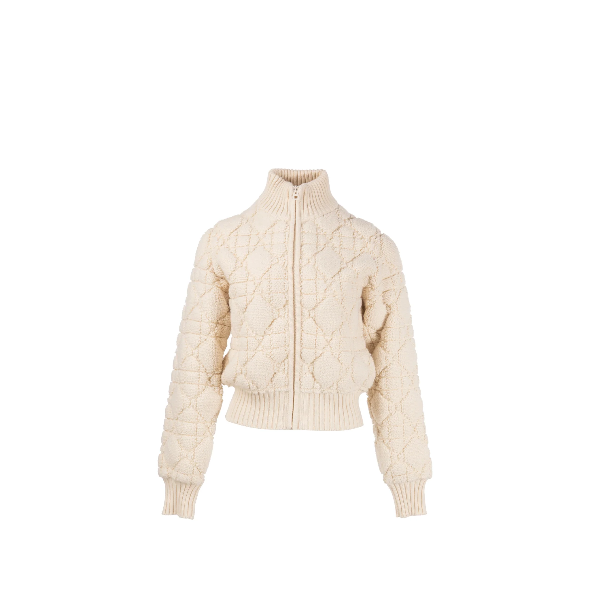 Dior size 34 Macrocannage zipped cardigan wool/polyamide/cashmere ecru