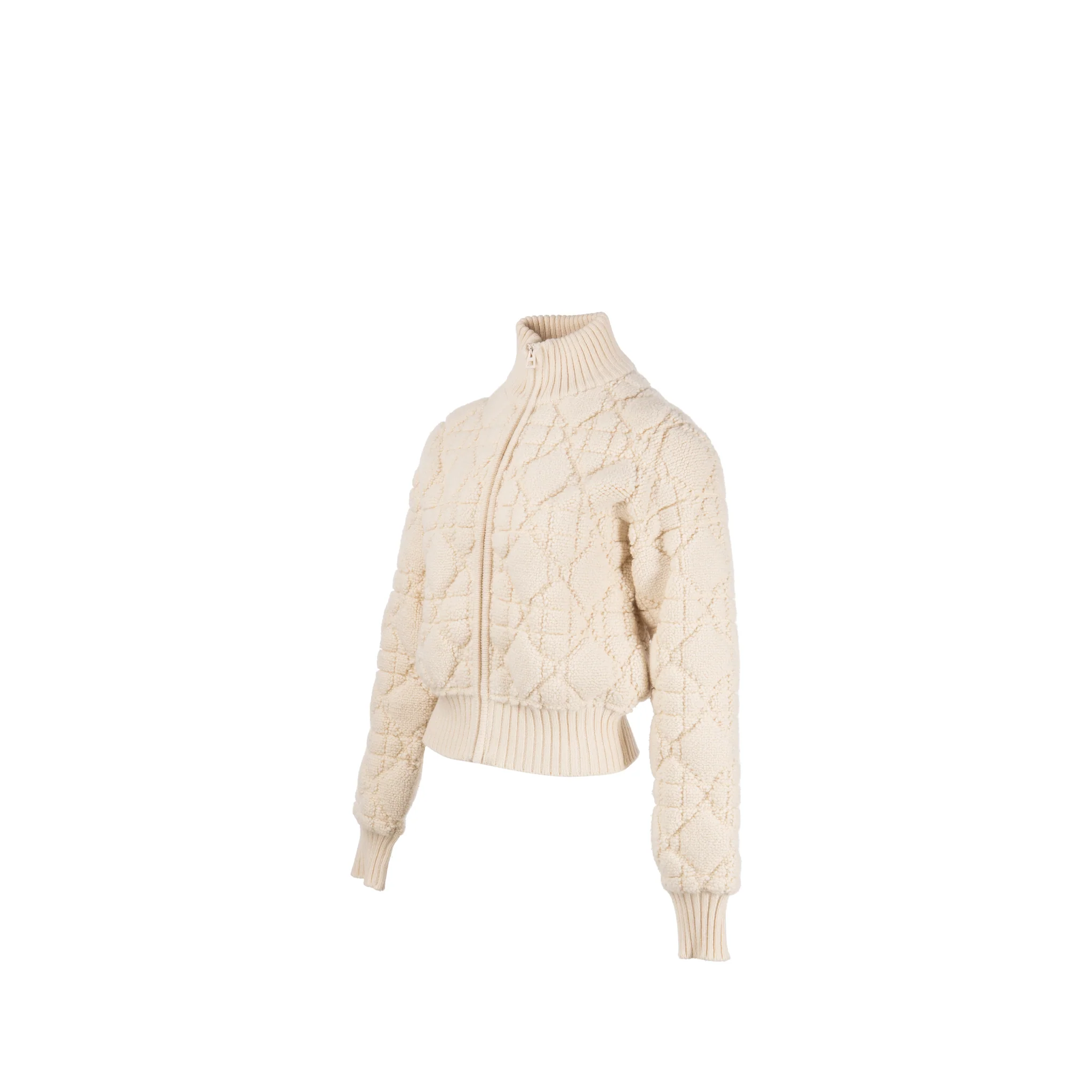 Dior size 34 Macrocannage zipped cardigan wool/polyamide/cashmere ecru - Image 2