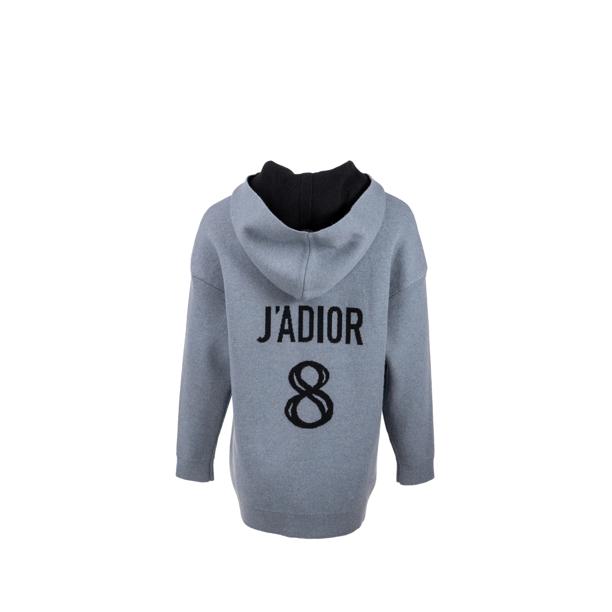 DIOR Size 36 J'adior 8' Hooded Sweater with Rear Signature Cashmere Blue Grey/Black - Image 3