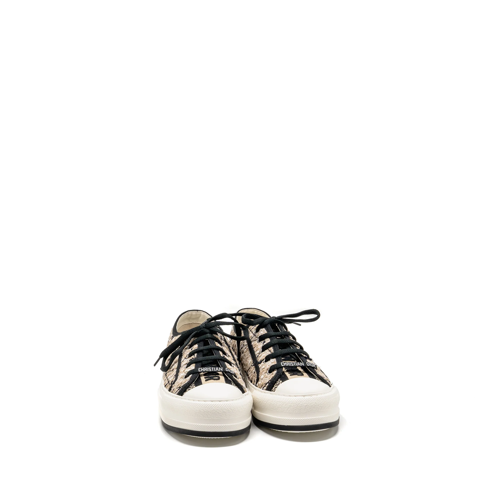 Dior Size 37.5 Walk’n’Dior Platform Sneaker Tweed/Leather Beige/Black - Image 2