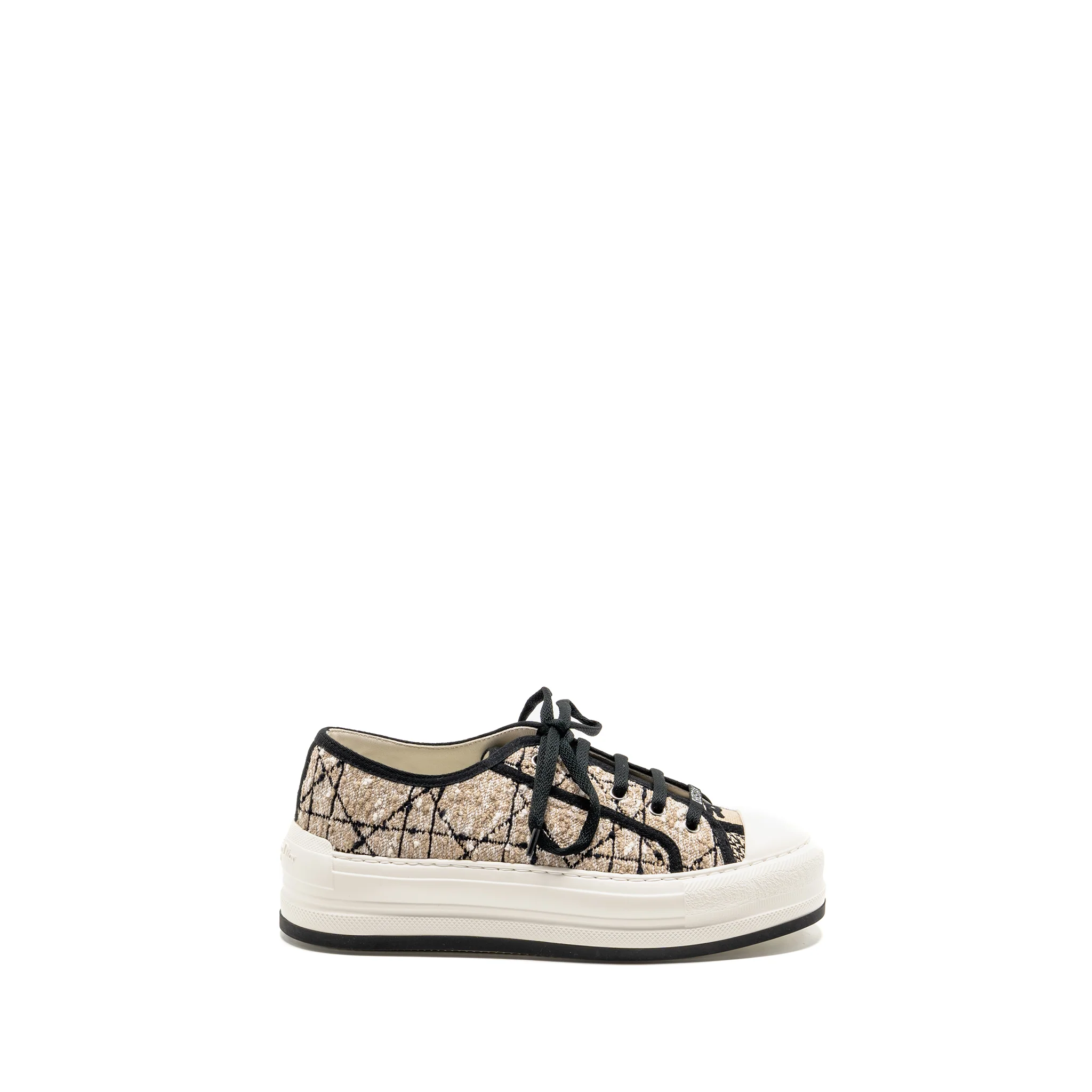 Dior Size 37.5 Walk’n’Dior Platform Sneaker Tweed/Leather Beige/Black - Image 5