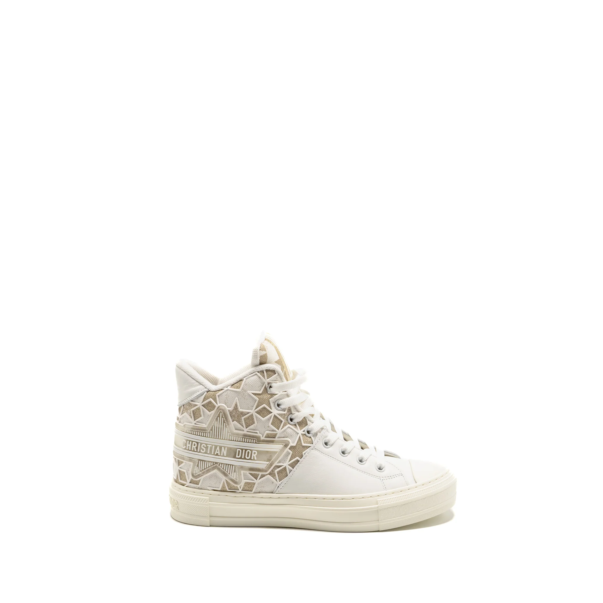 Dior Size 37 Walk’N’Dior Hightop Star Sneaker Leather Gold/White - Image 5