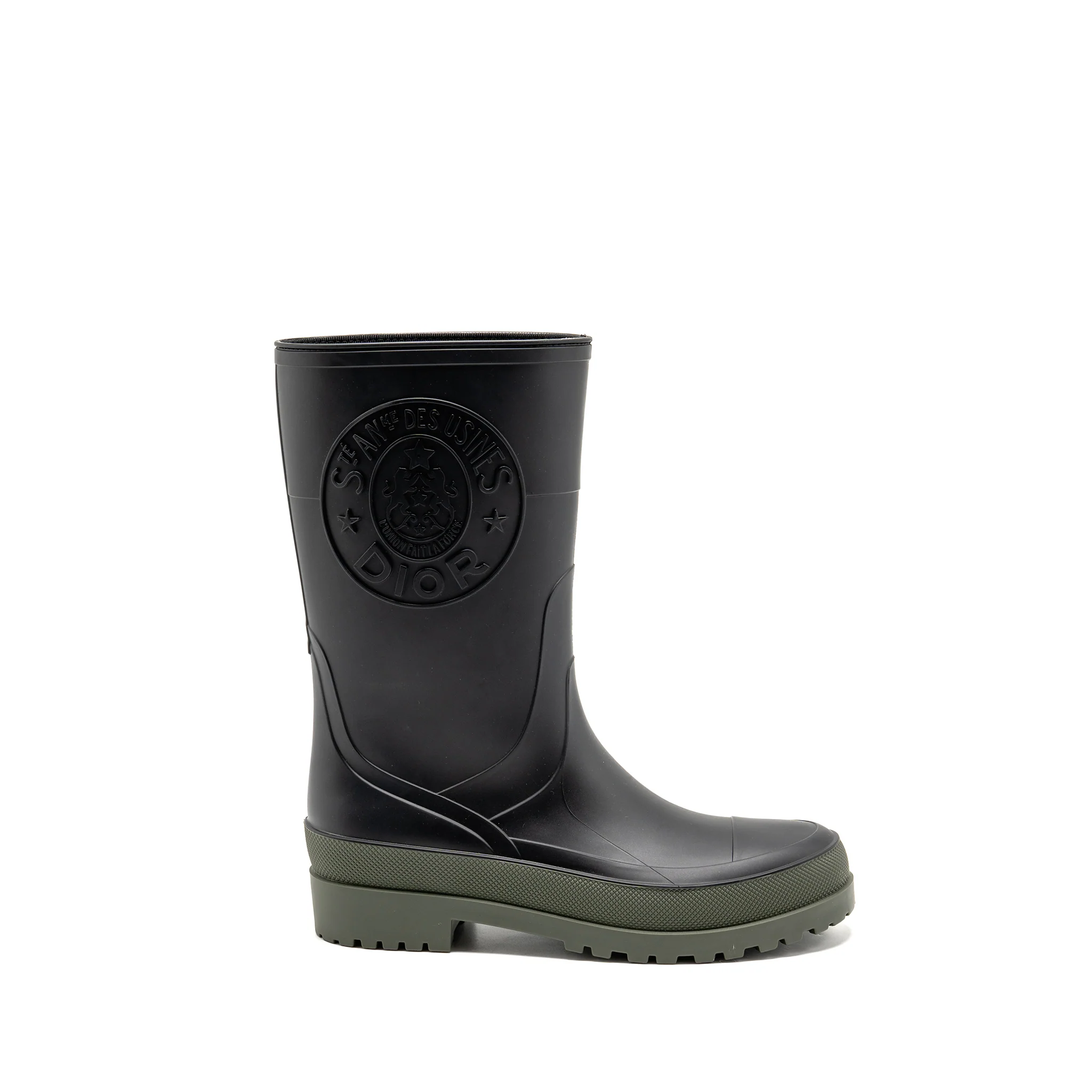 Dior Size 39 Diorunion Rain Boot Rubber Black/Dark Green - Image 5